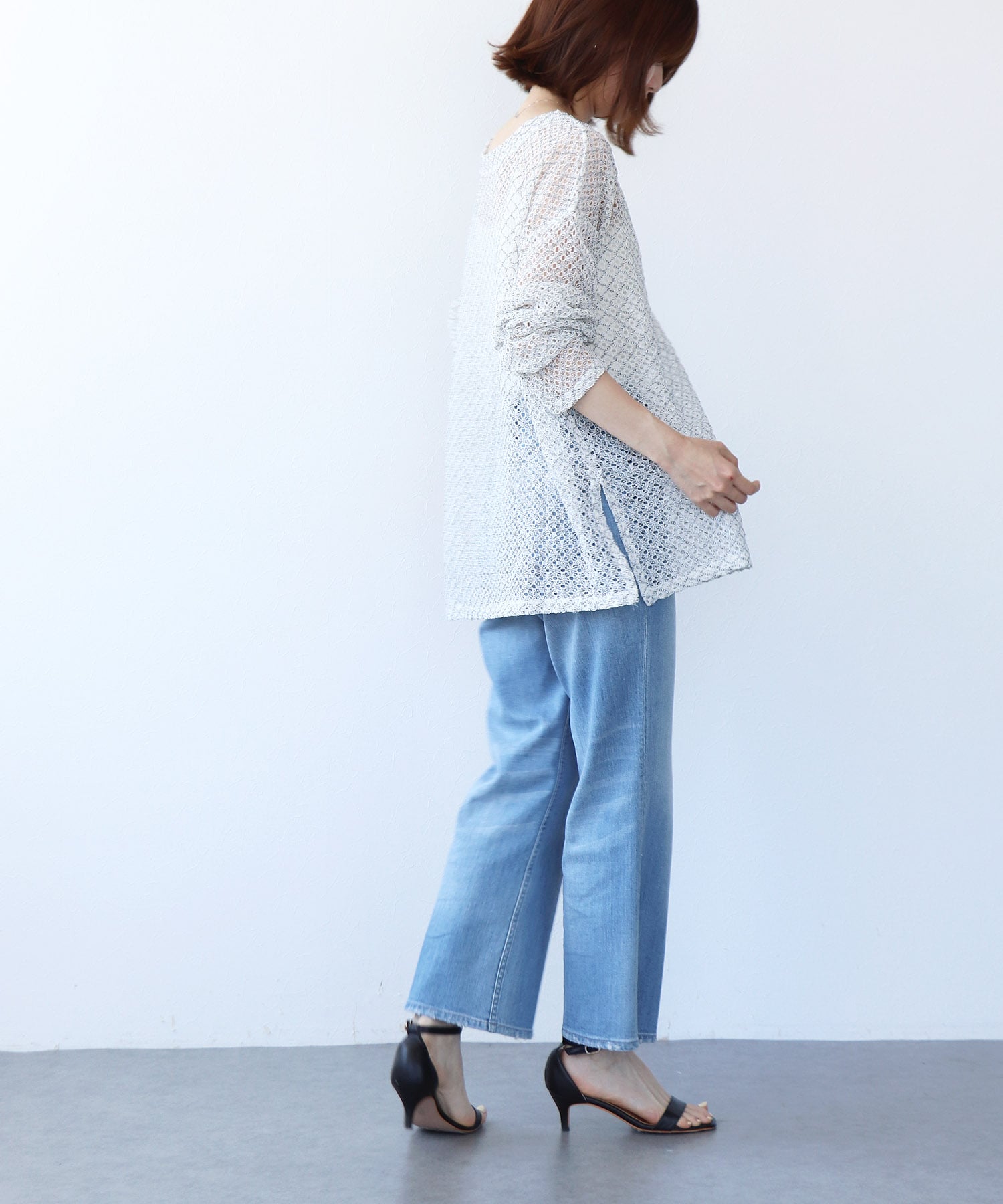 レースメッシュカットソー