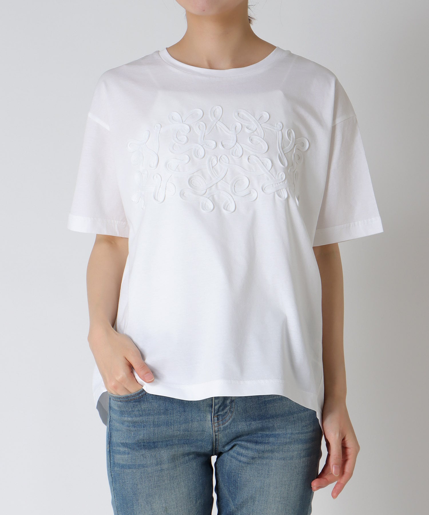 シルケット天竺テープ刺繍Tシャツ