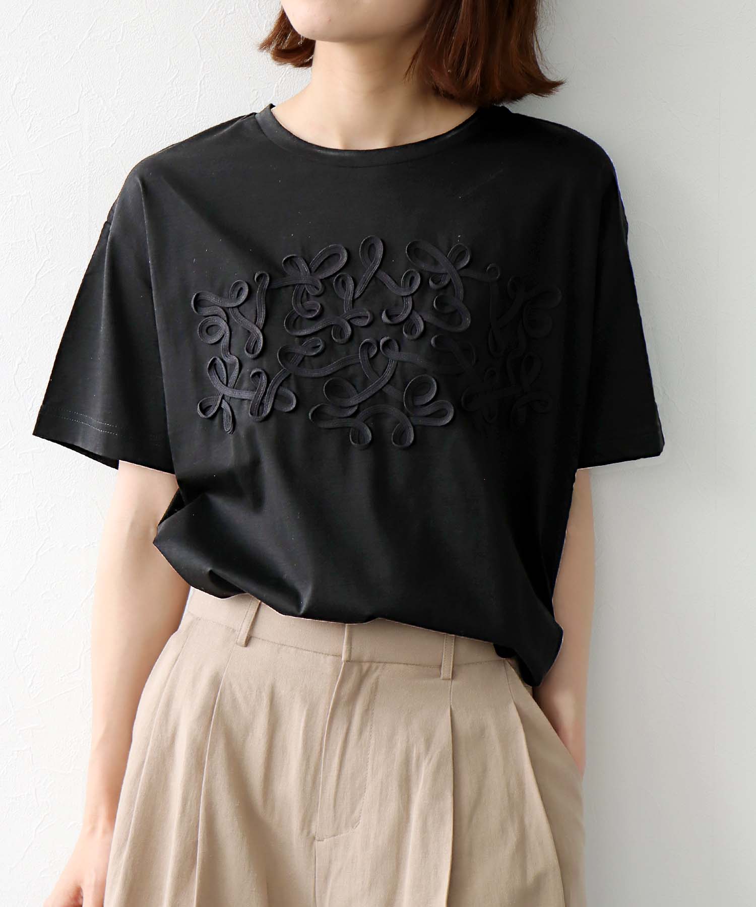 シルケット天竺テープ刺繍Tシャツ