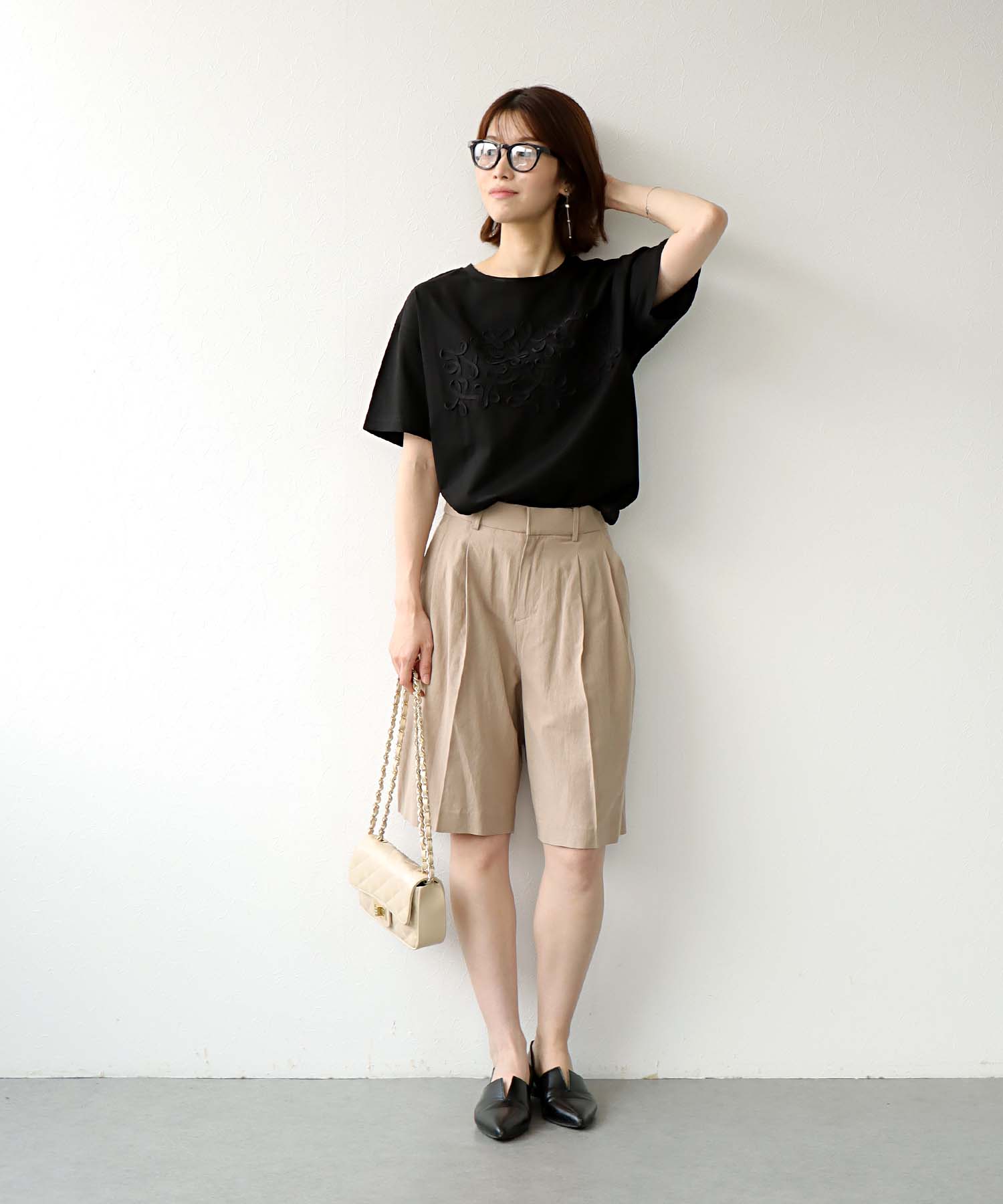 シルケット天竺テープ刺繍Tシャツ