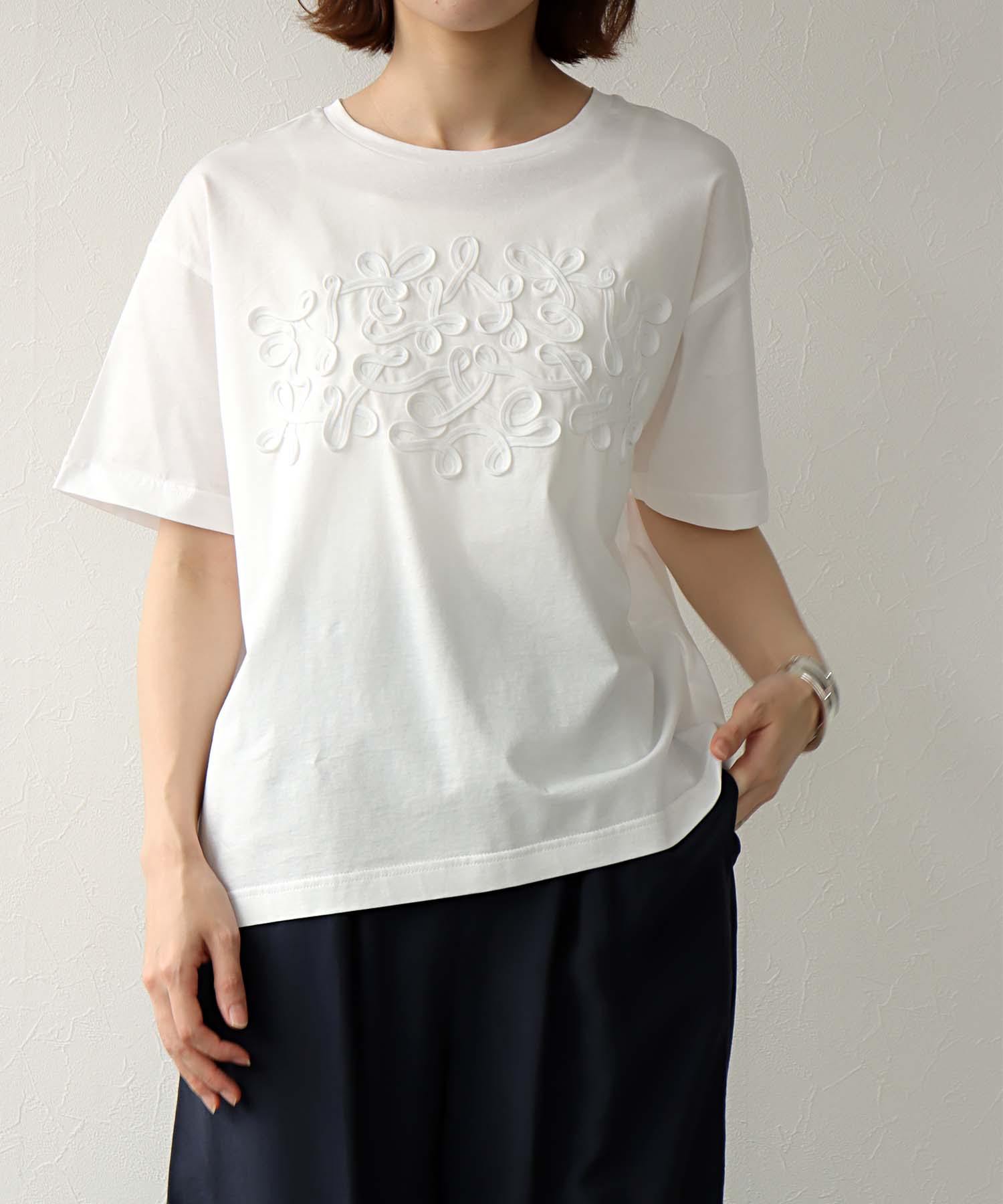 シルケット天竺テープ刺繍Tシャツ