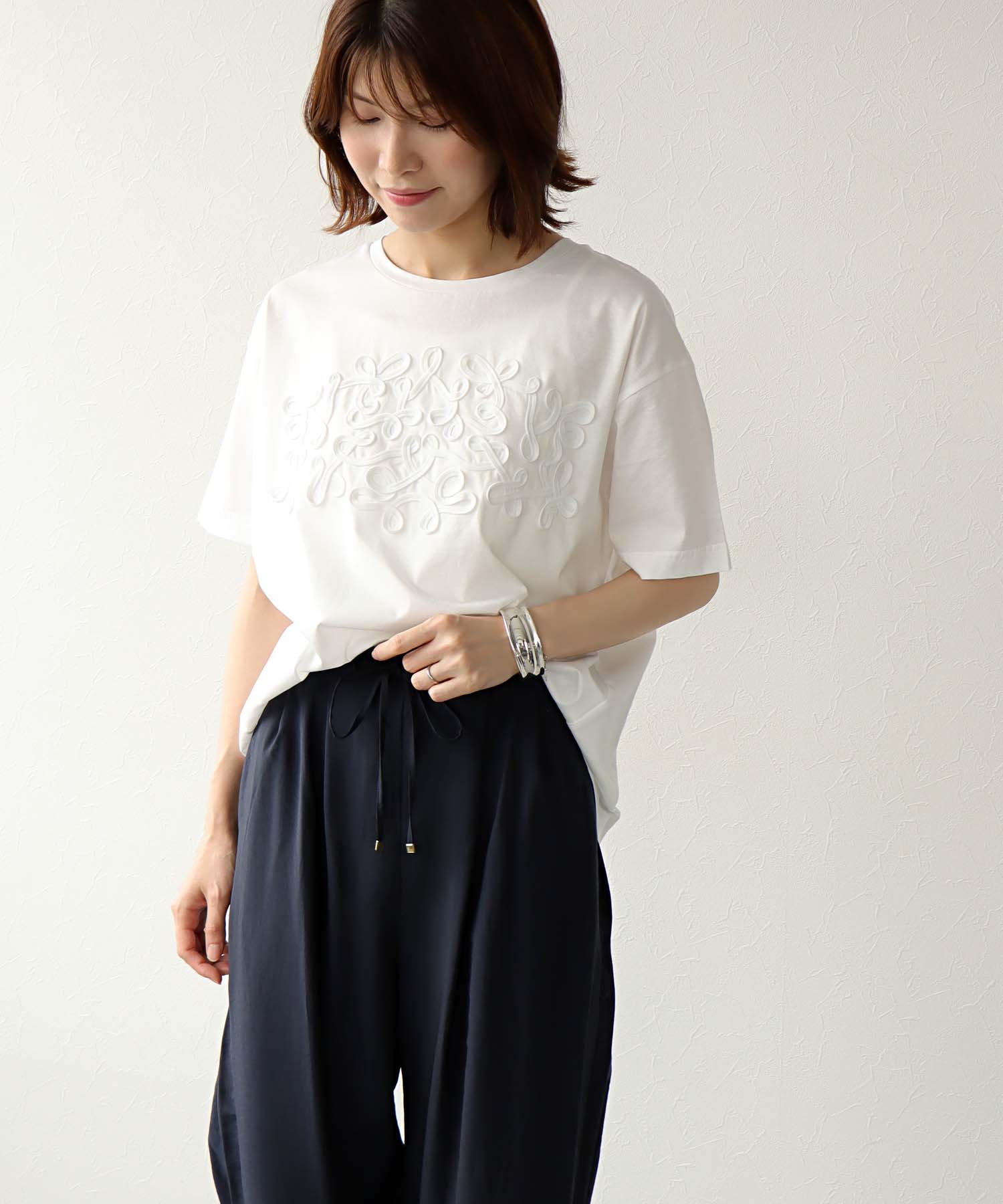 シルケット天竺テープ刺繍Tシャツ