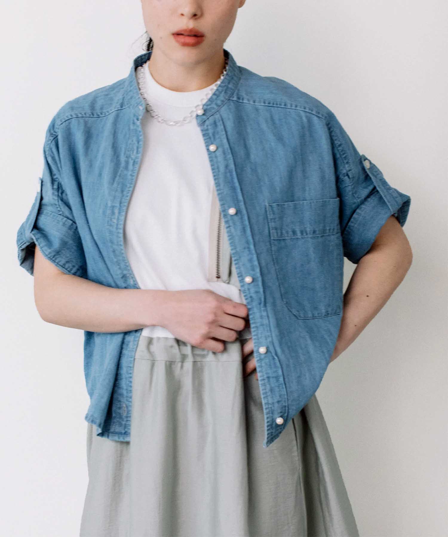 綿麻デニムパール釦半袖シャツ | AND ON JIONE STORE（アンドオン 