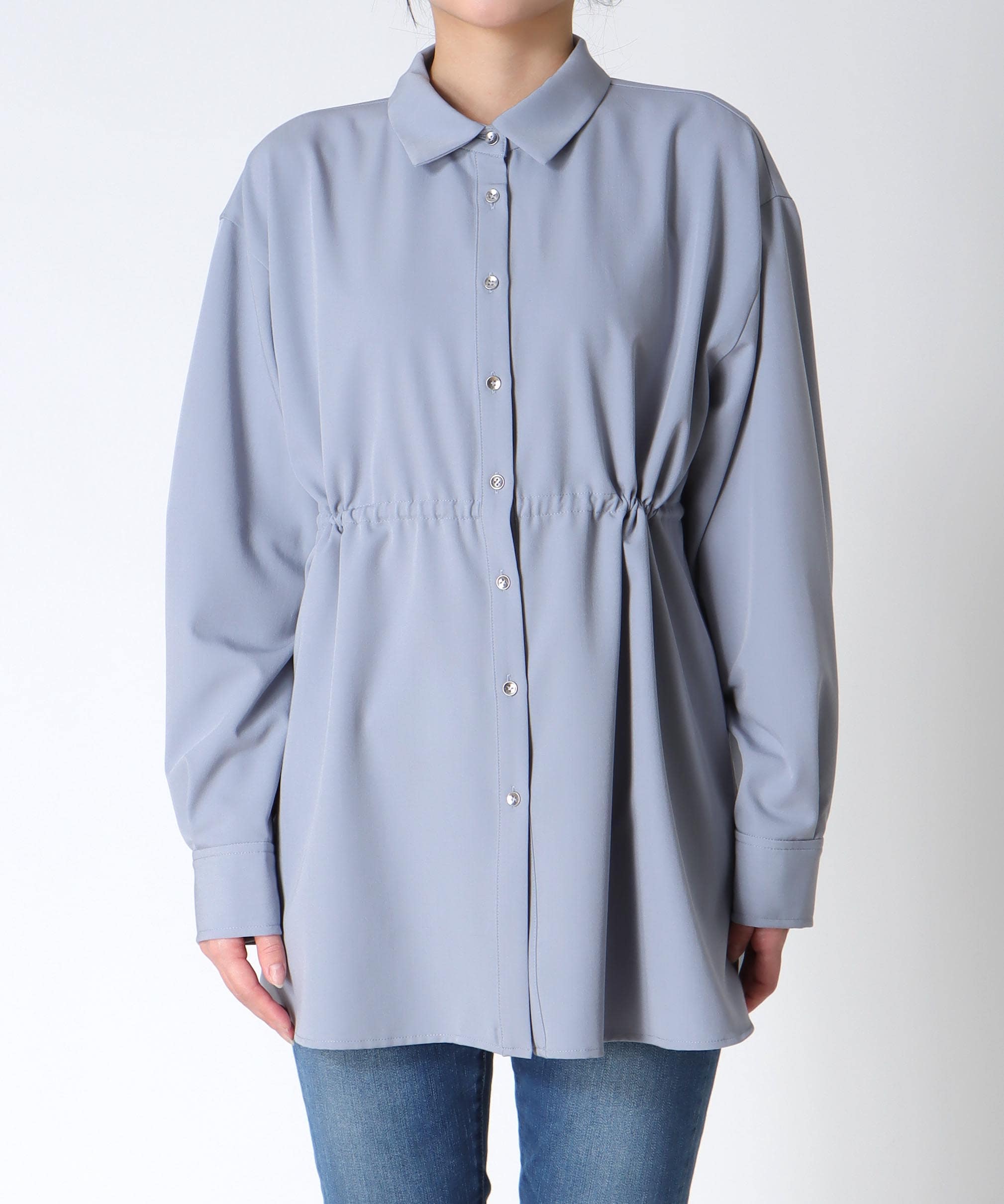 ストレッチカルゼウエストギャザーシャツ