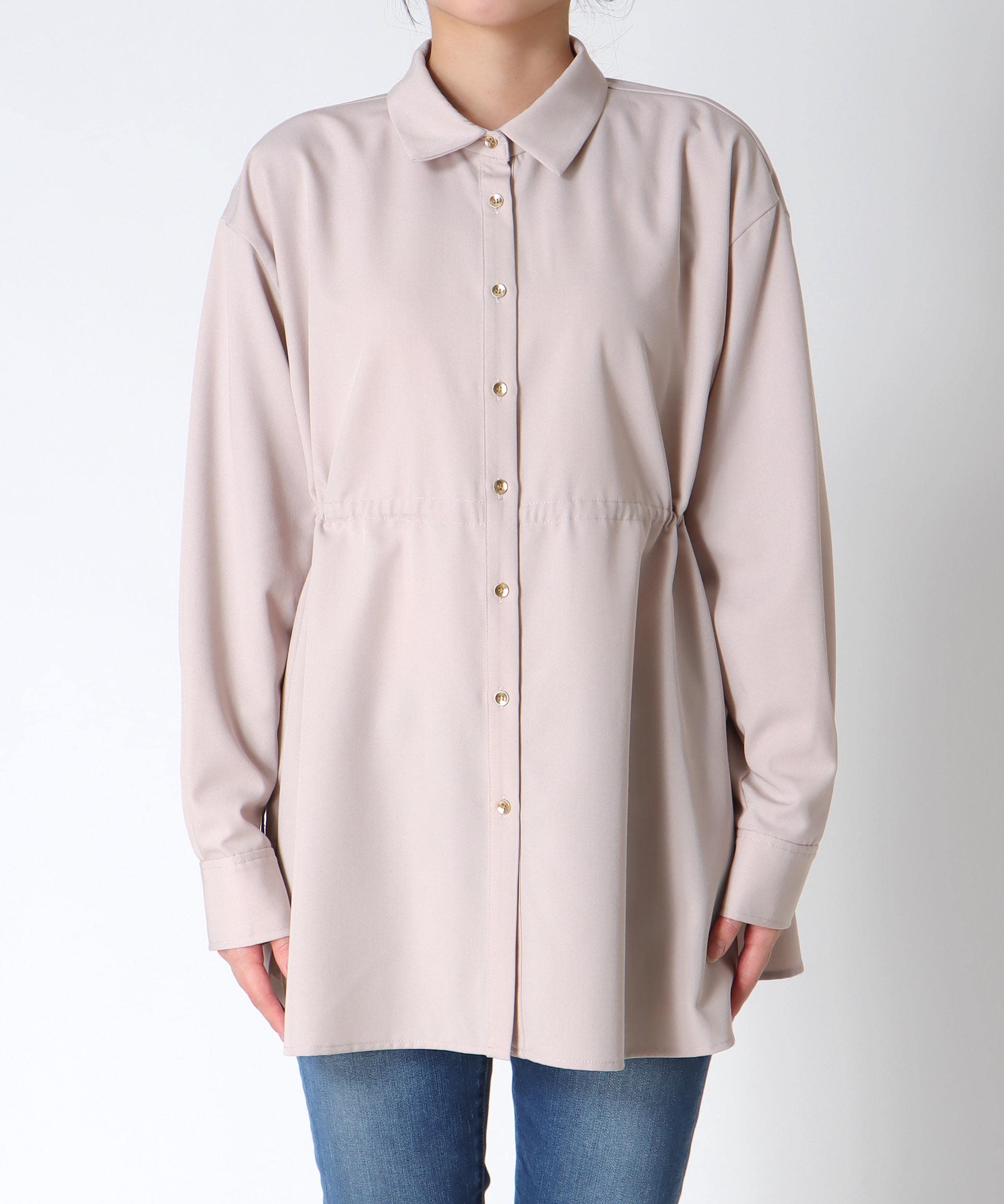 ストレッチカルゼウエストギャザーシャツ