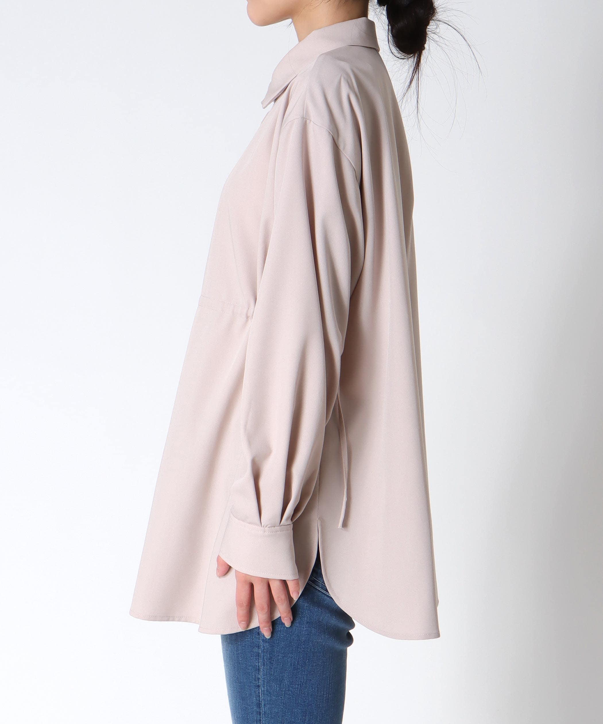 ストレッチカルゼウエストギャザーシャツ