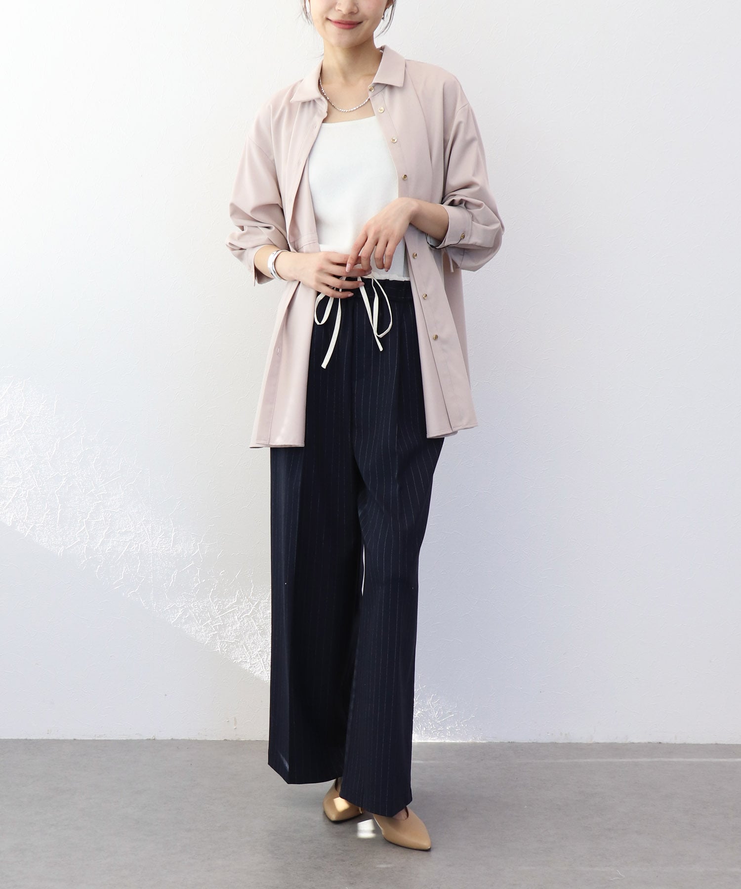 ストレッチカルゼウエストギャザーシャツ