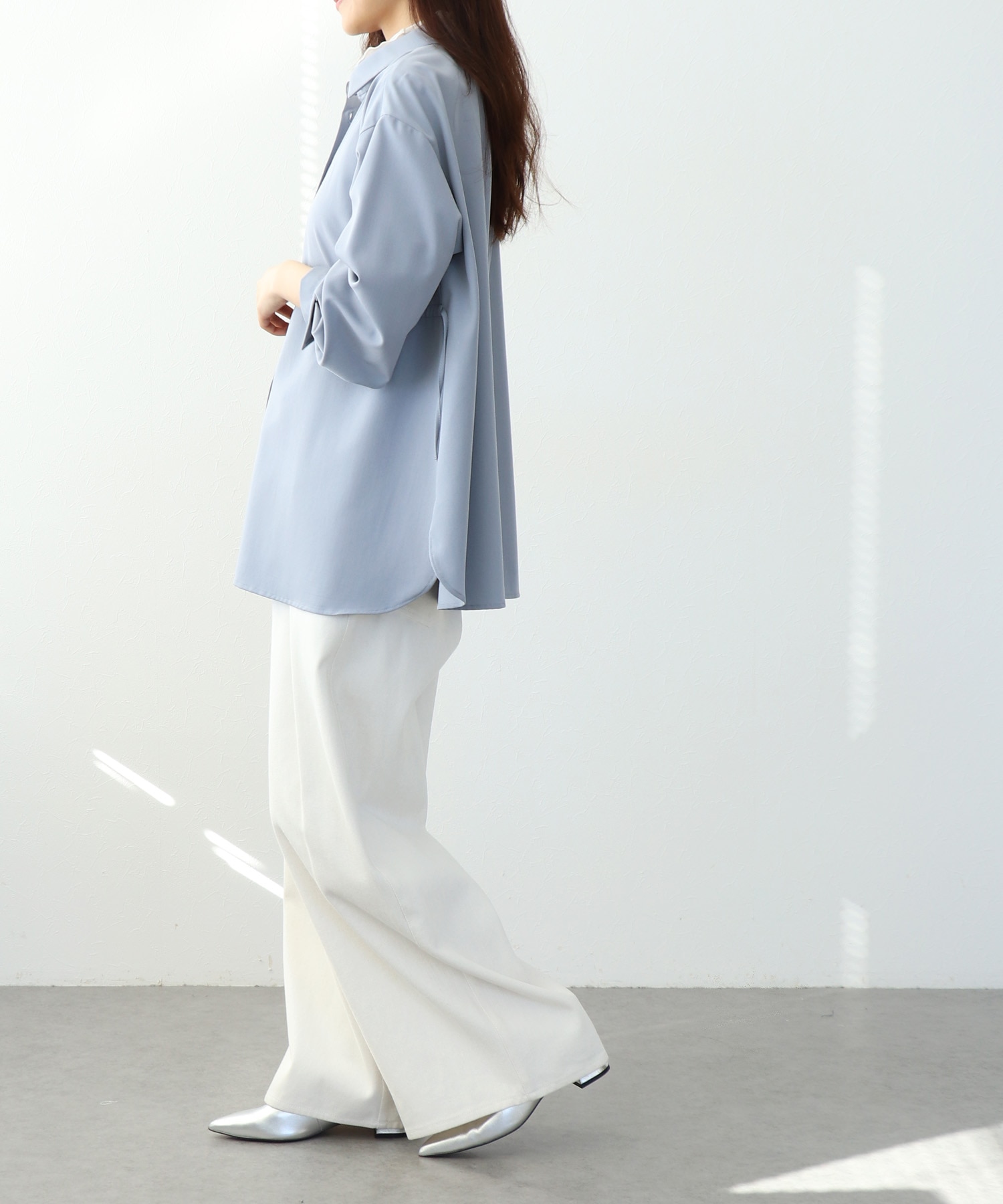 ストレッチカルゼウエストギャザーシャツ