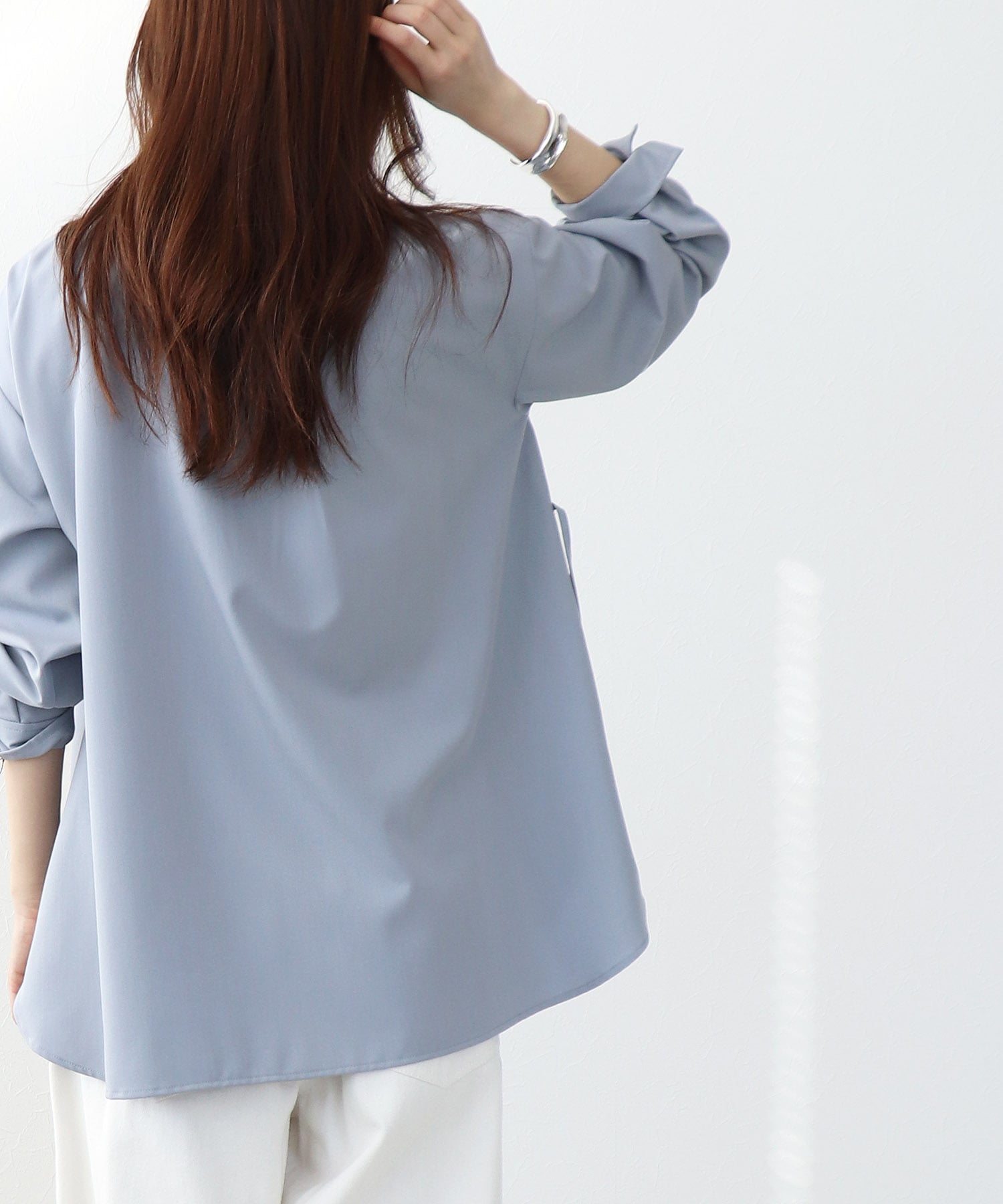 ストレッチカルゼウエストギャザーシャツ