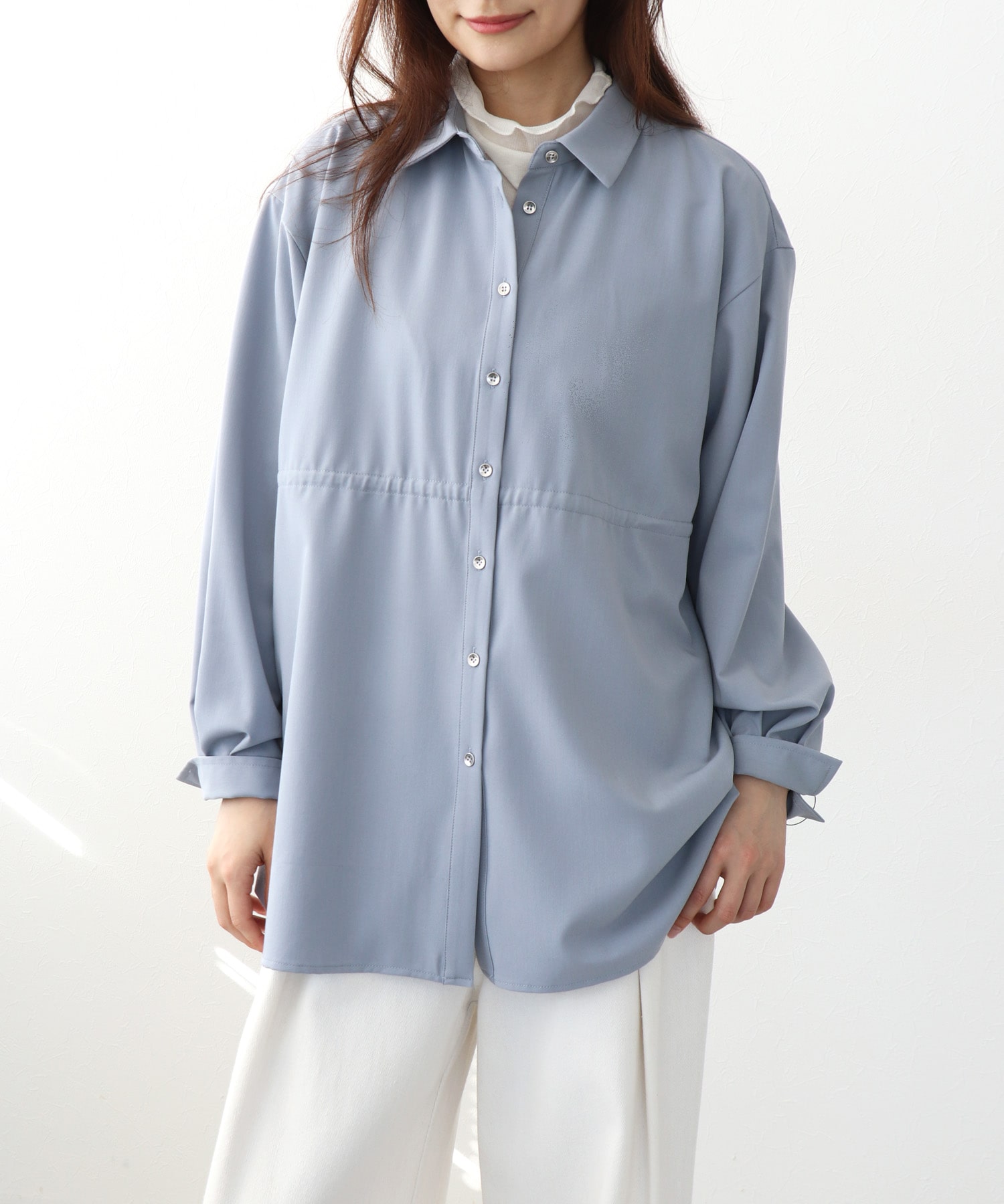 ストレッチカルゼウエストギャザーシャツ