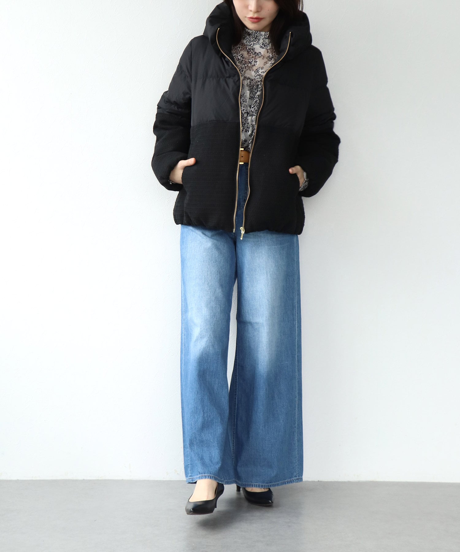 ツィード×タフタ ダウンジャケット