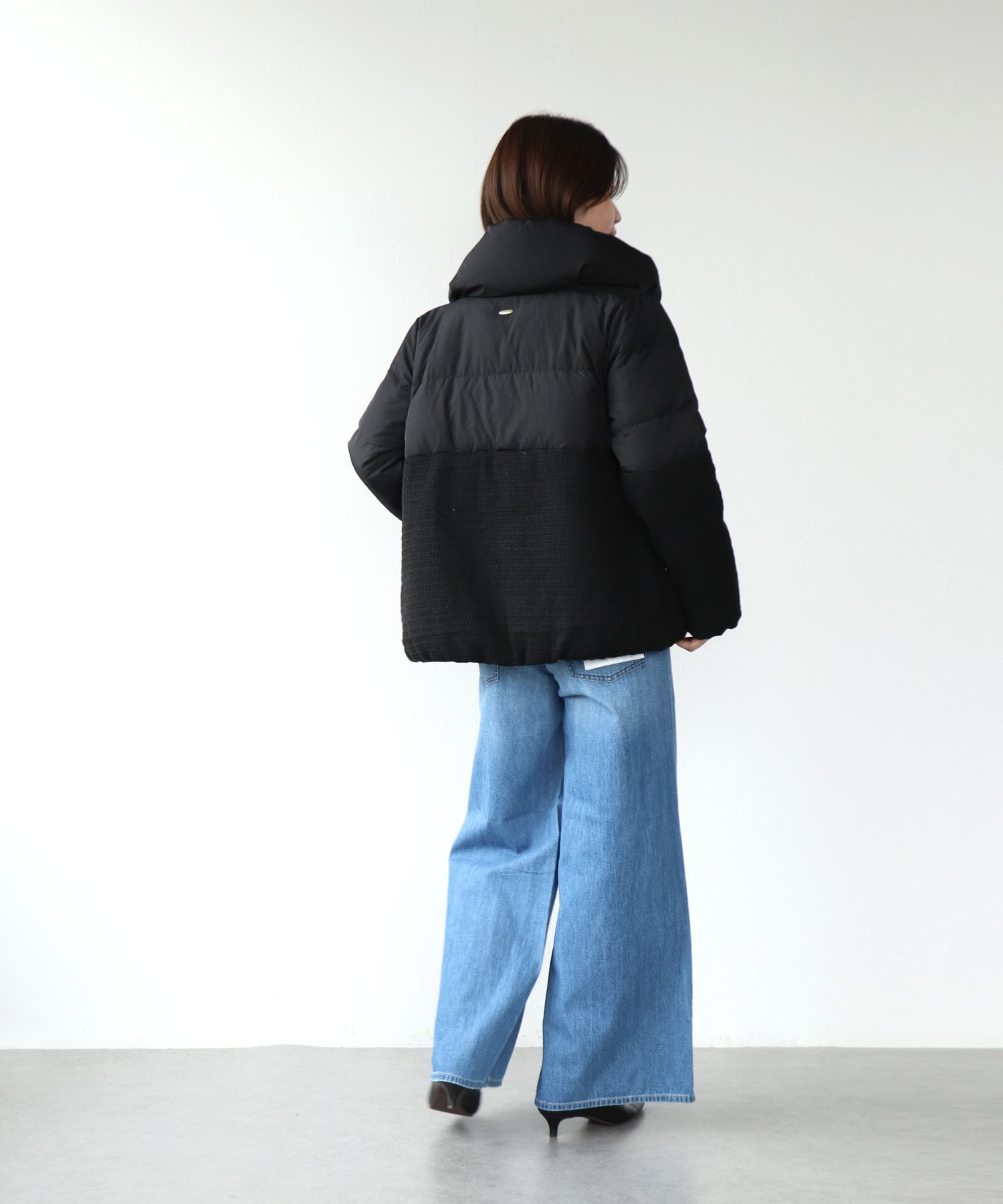 ツィード×タフタ ダウンジャケット