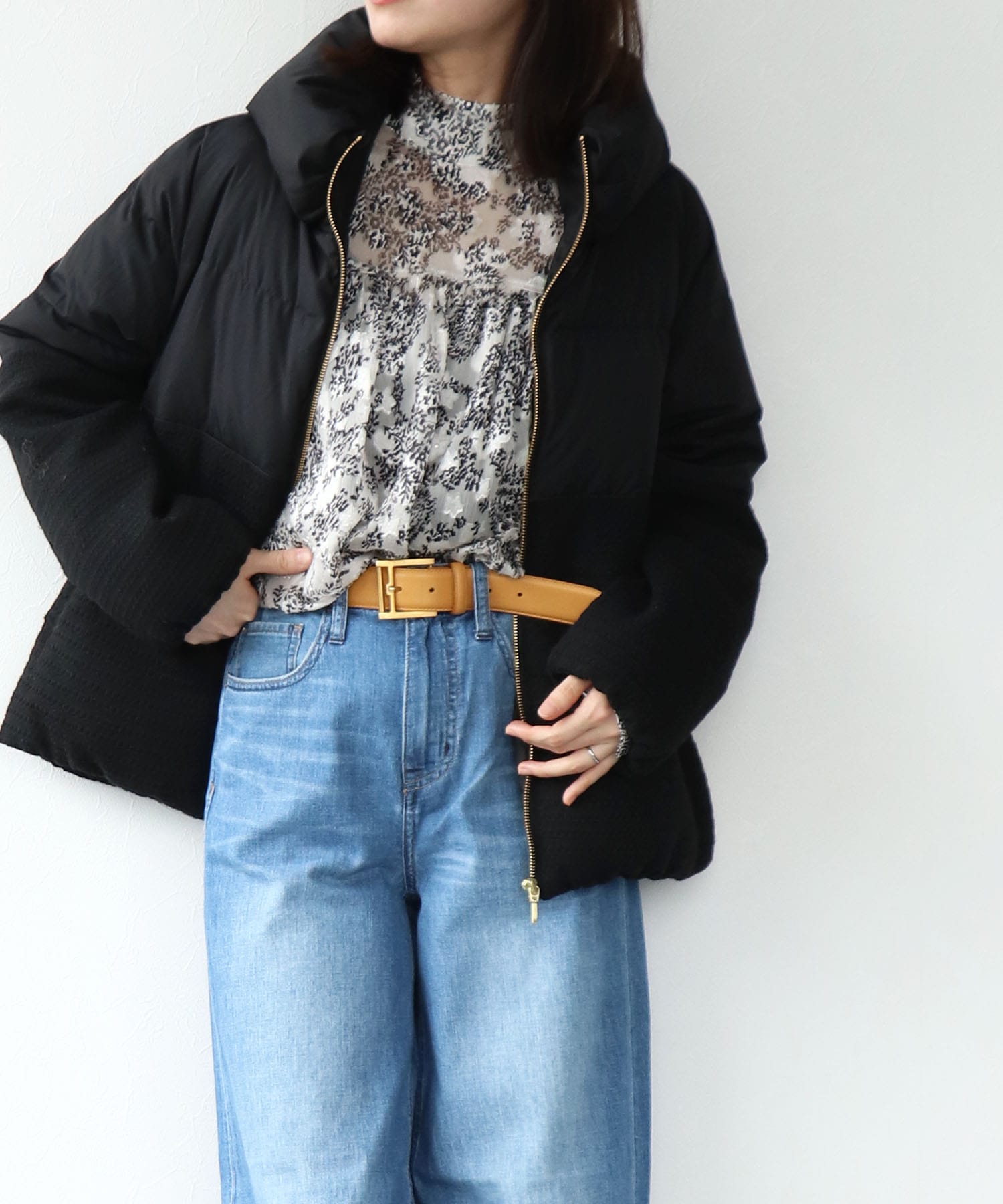 ツィード×タフタ ダウンジャケット