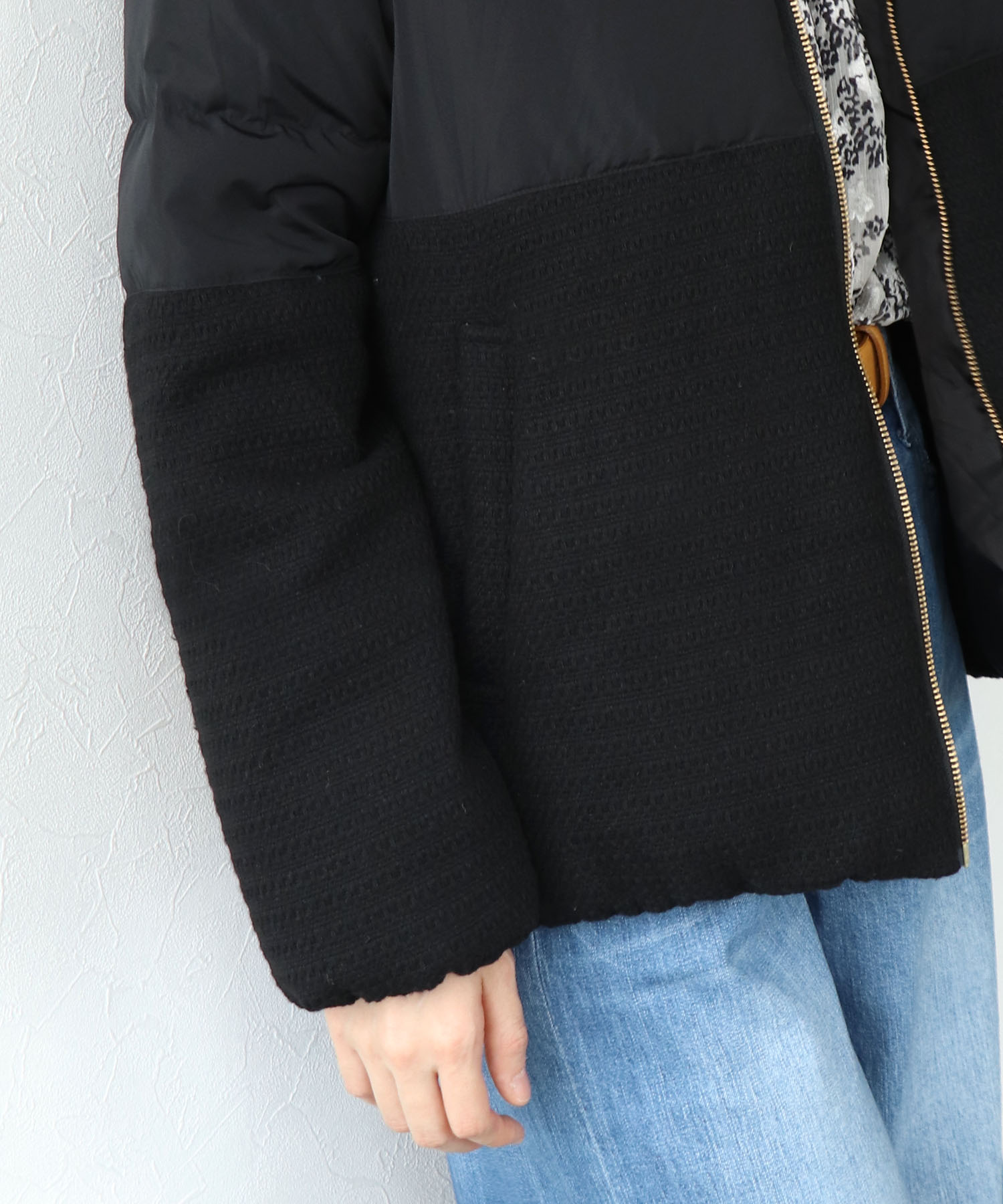 ツィード×タフタ ダウンジャケット