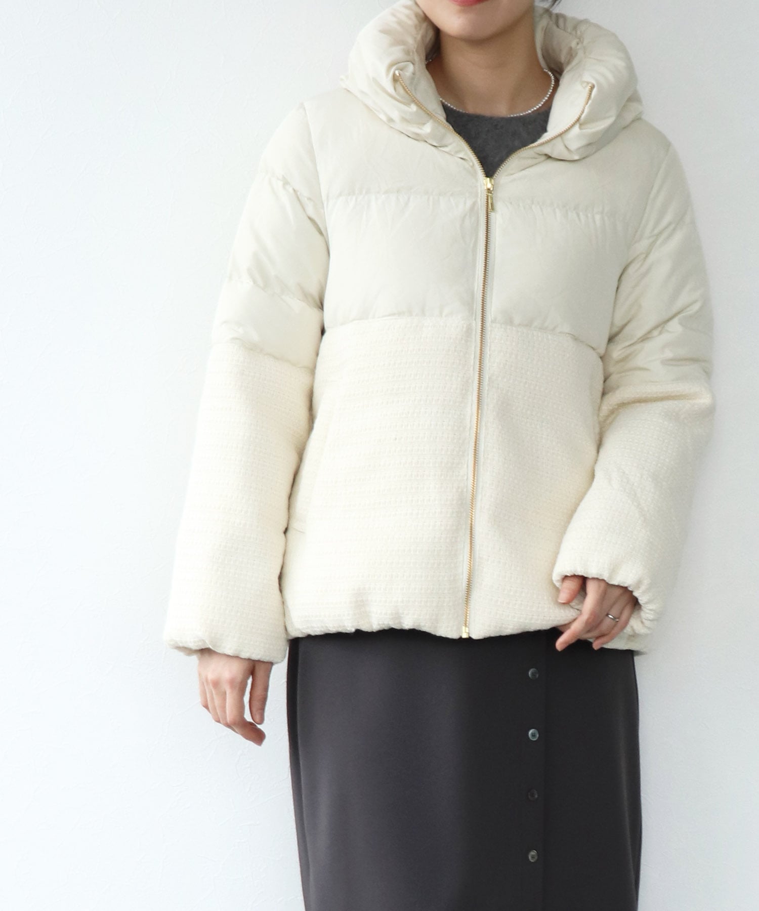 ツィード×タフタ ダウンジャケット