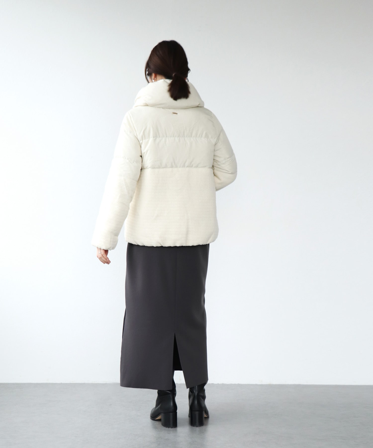 ツィード×タフタ ダウンジャケット