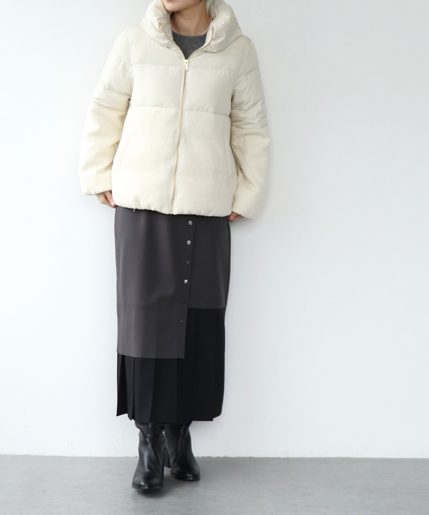 ツィード×タフタ ダウンジャケット