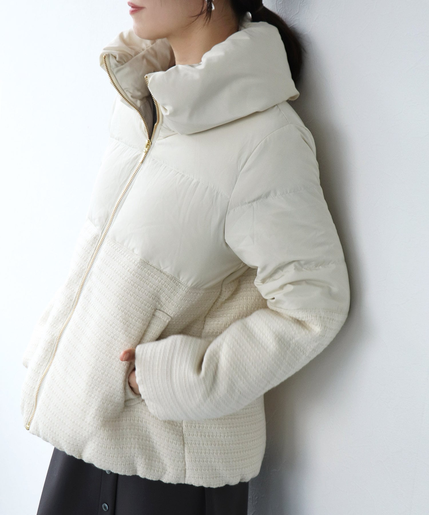 ツィード×タフタ ダウンジャケット