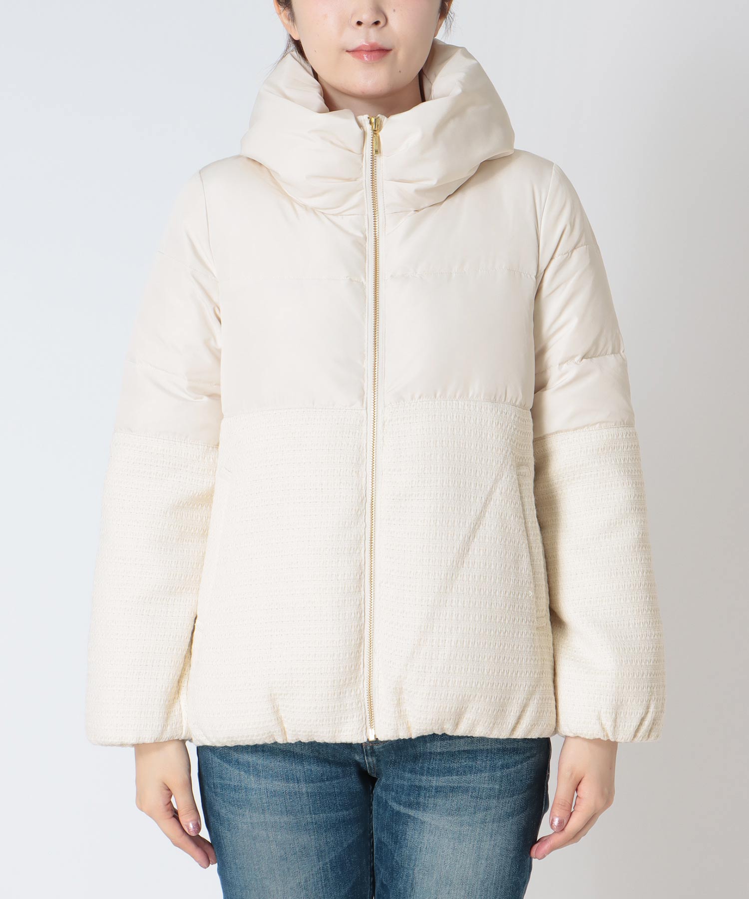 ツィード×タフタ ダウンジャケット