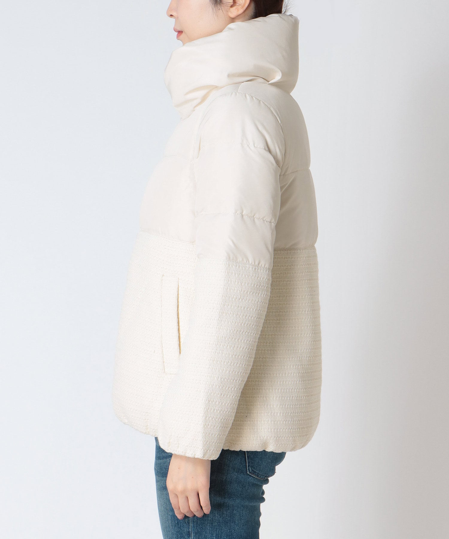 ツィード×タフタ ダウンジャケット