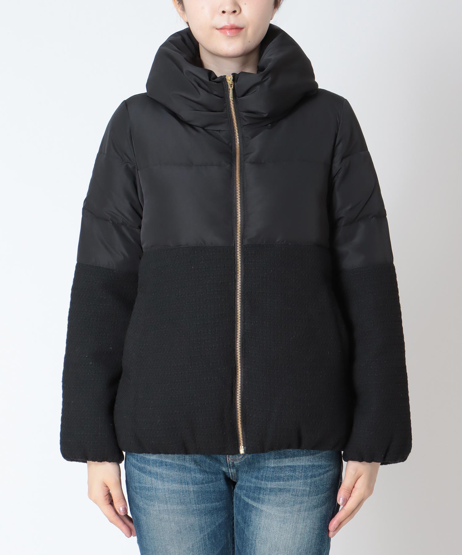 ツィード×タフタ ダウンジャケット