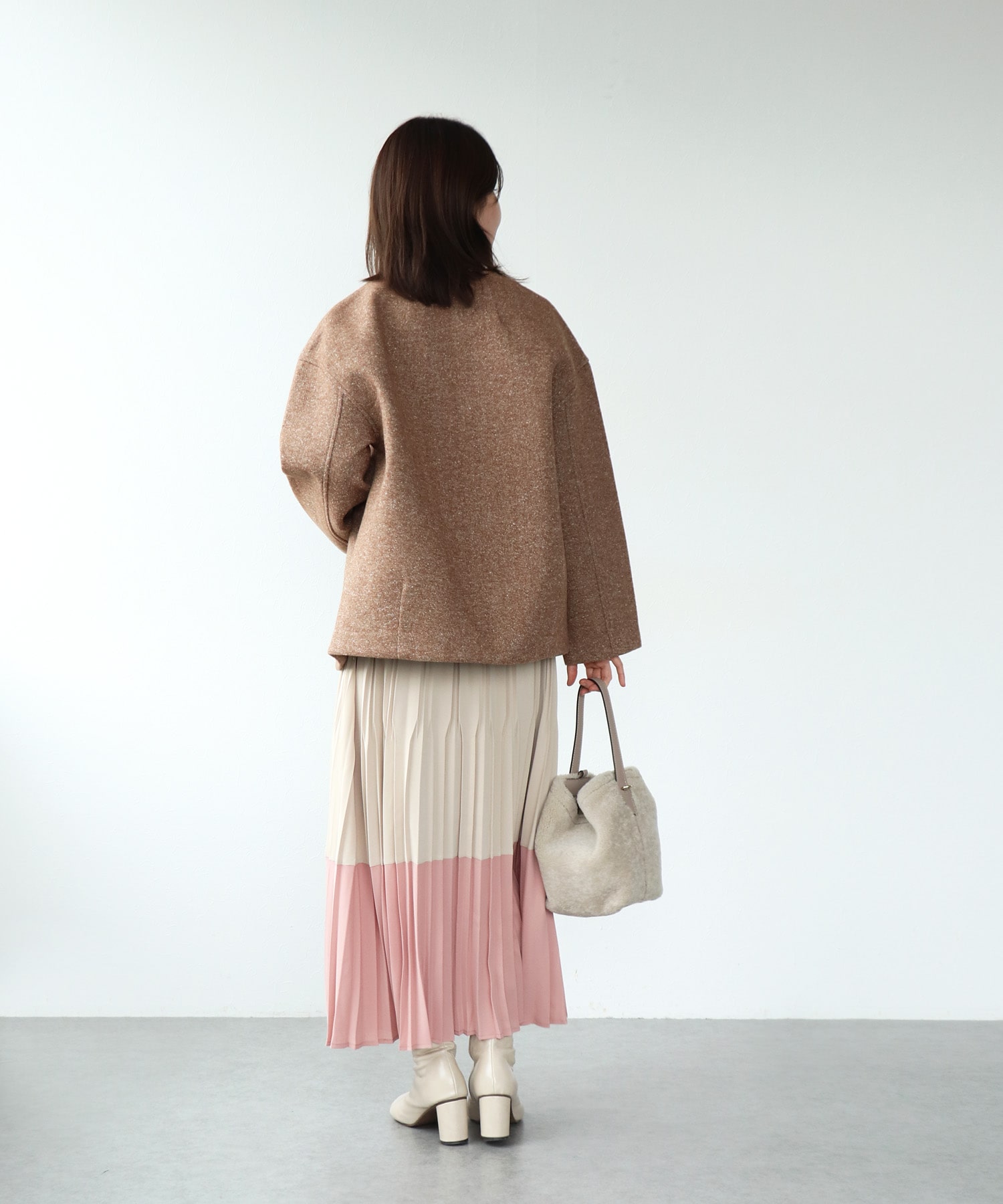 ツィードボンディングノーカラージャケット