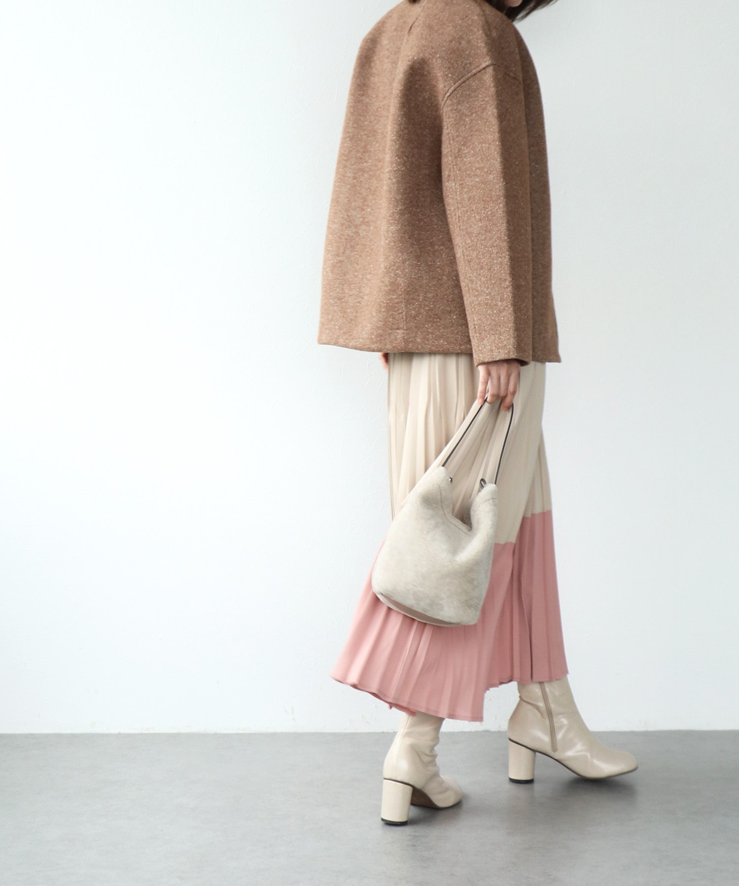 ツィードボンディングノーカラージャケット