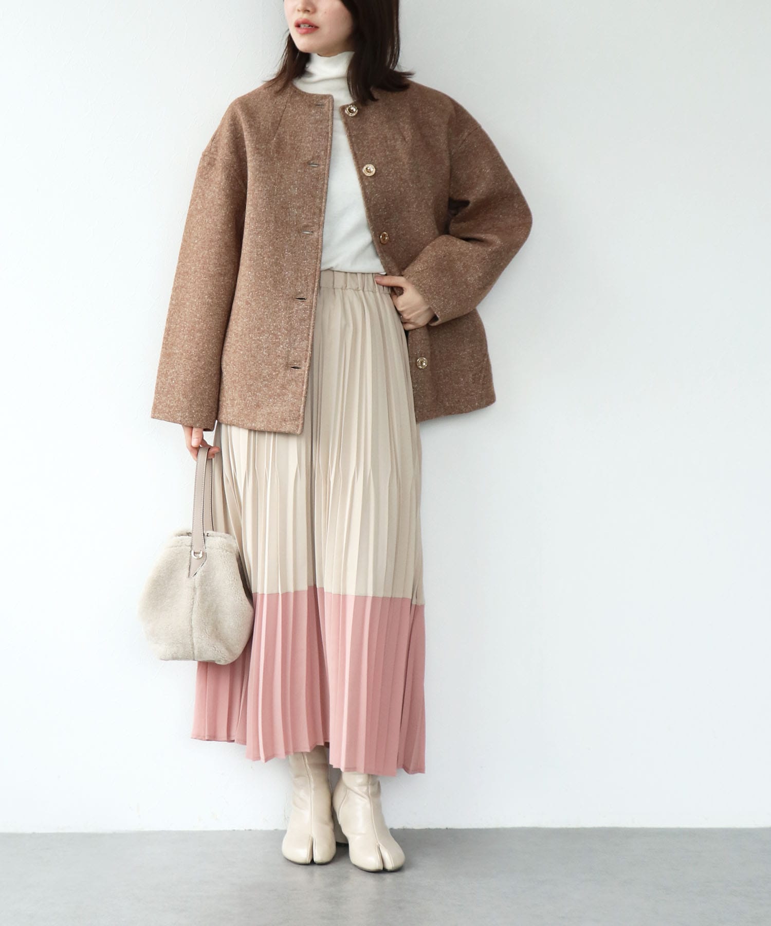 ツィードボンディングノーカラージャケット