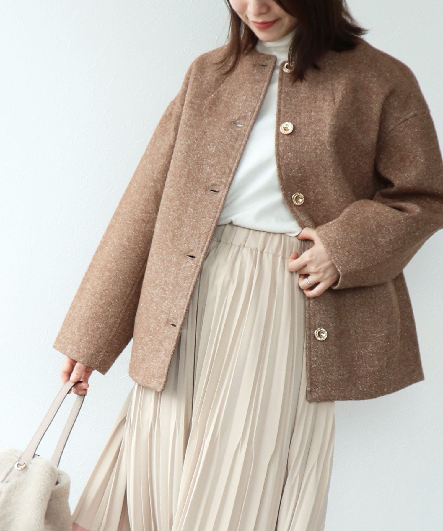 ツィードボンディングノーカラージャケット