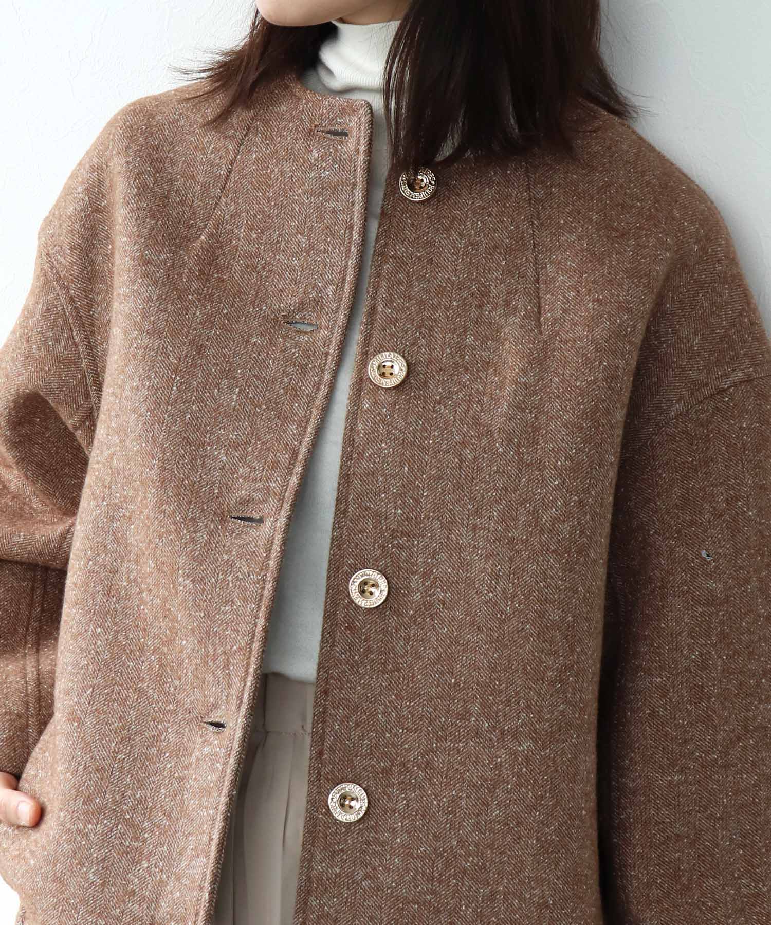 ツィードボンディングノーカラージャケット