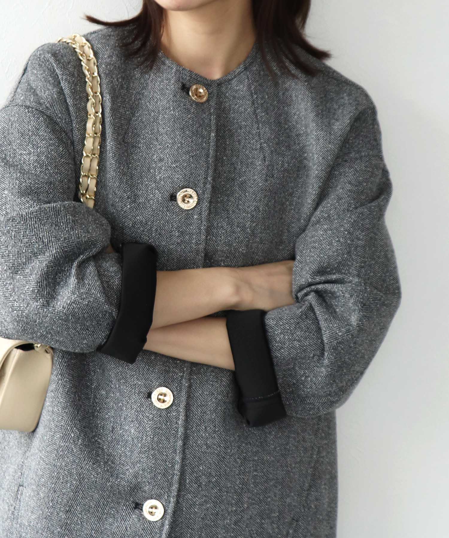 ツィードボンディングノーカラージャケット