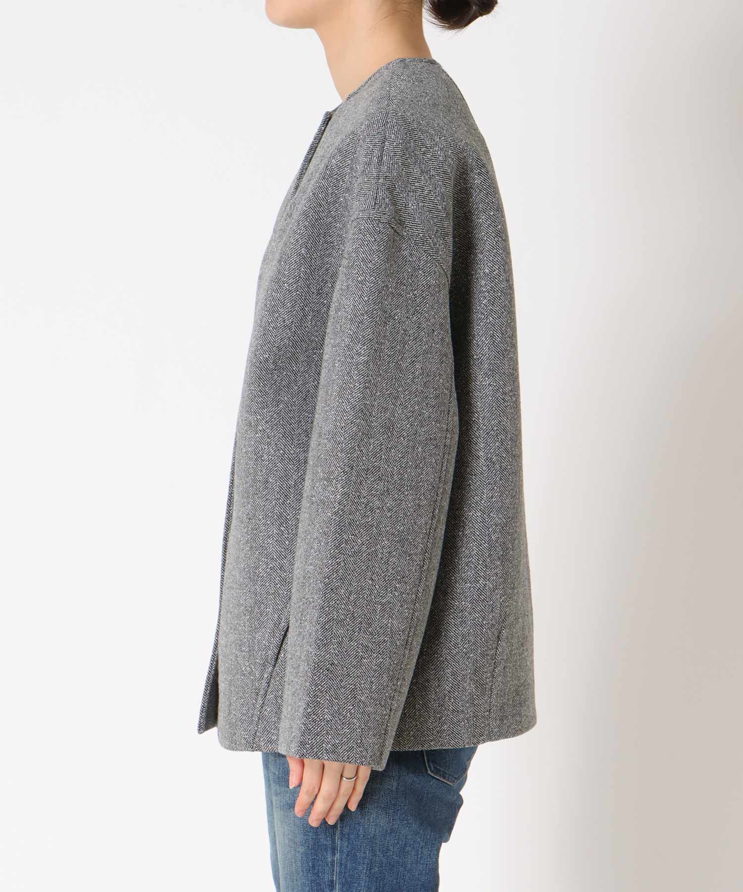 ツィードボンディングノーカラージャケット