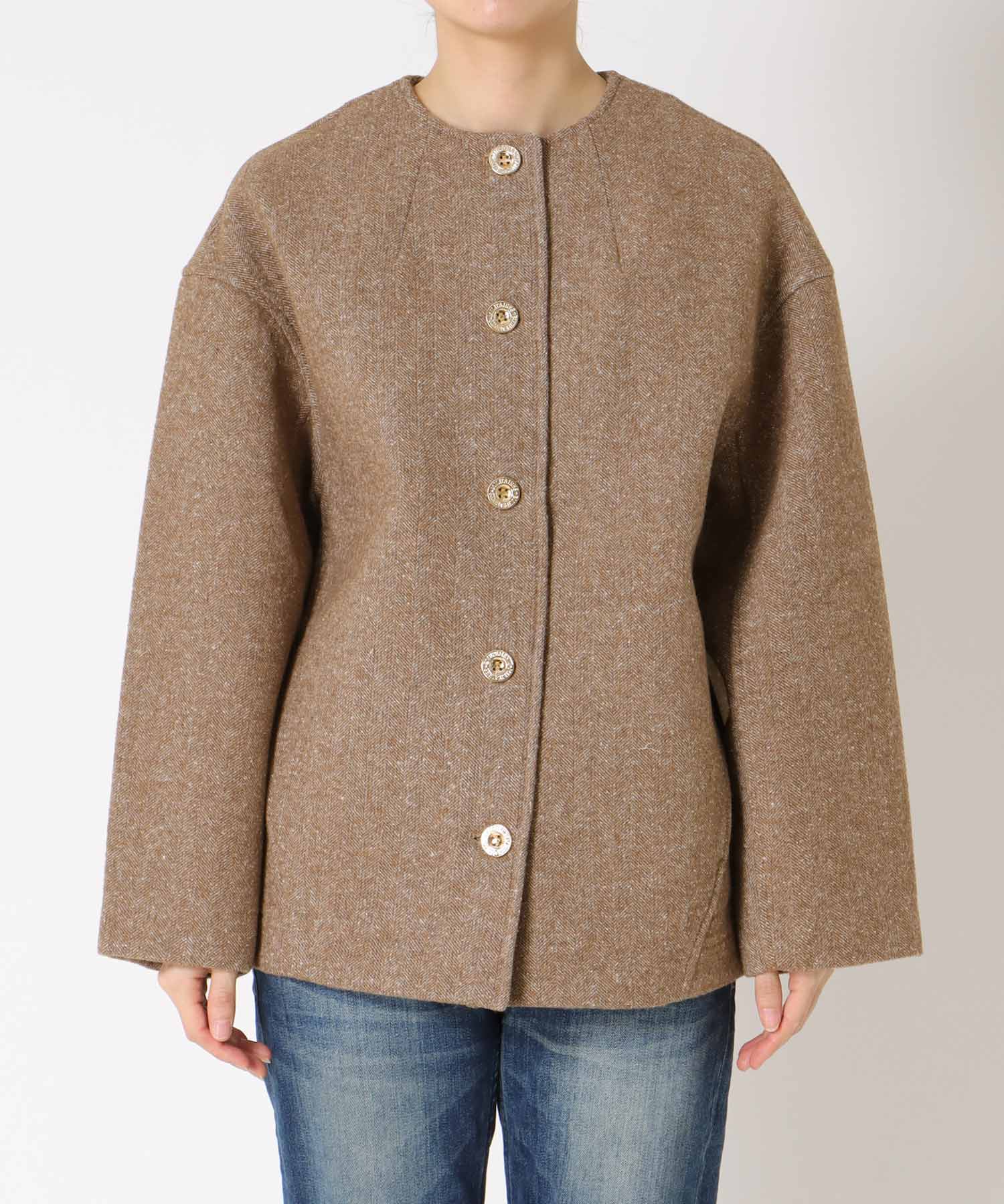 ツィードボンディングノーカラージャケット