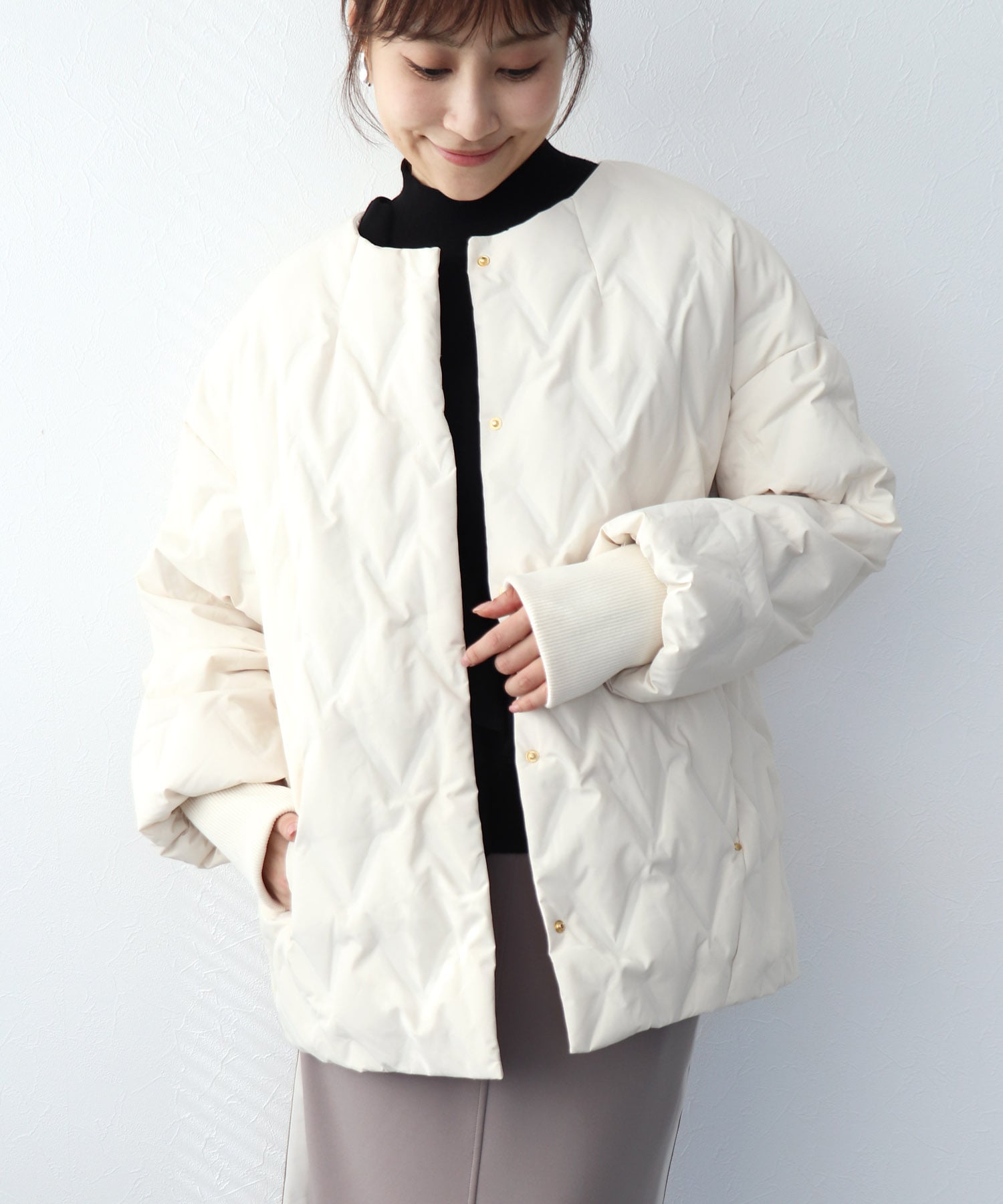 ステッチレスダウンノーカラージャケット