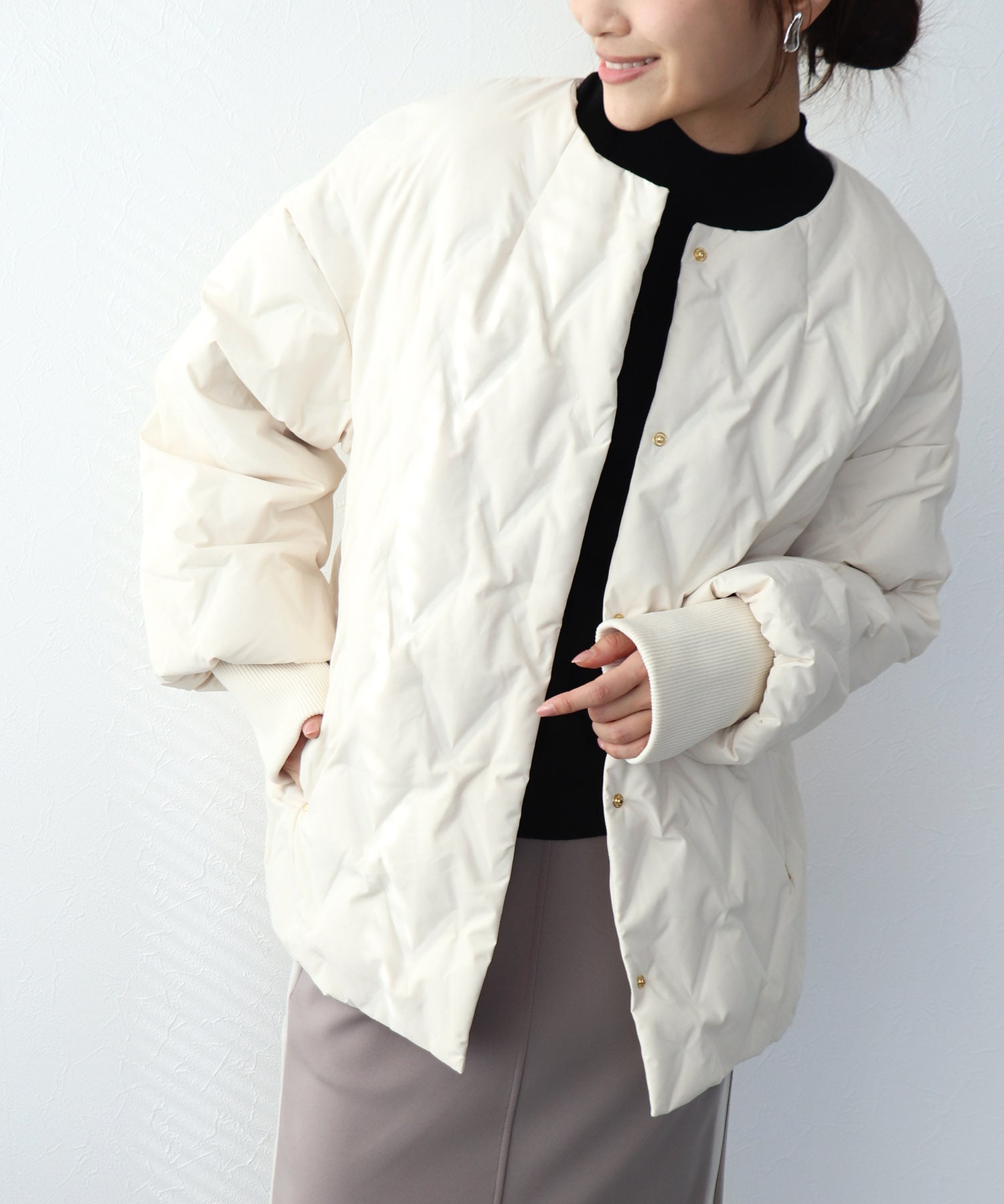 ステッチレスダウンノーカラージャケット