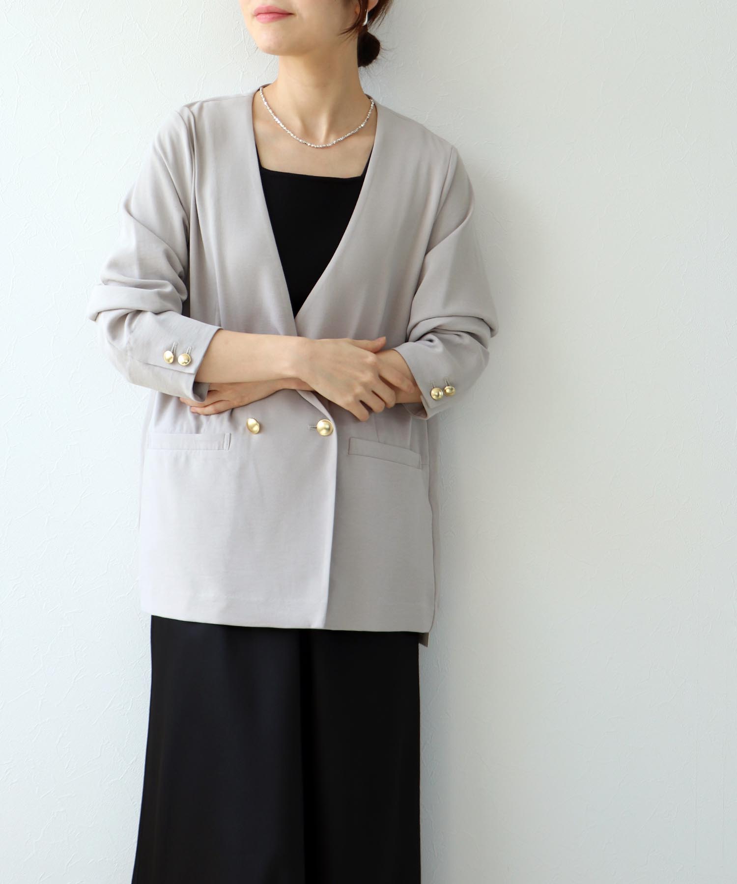 ハイストレッチ カルゼワッシャー ノーカラージャケット