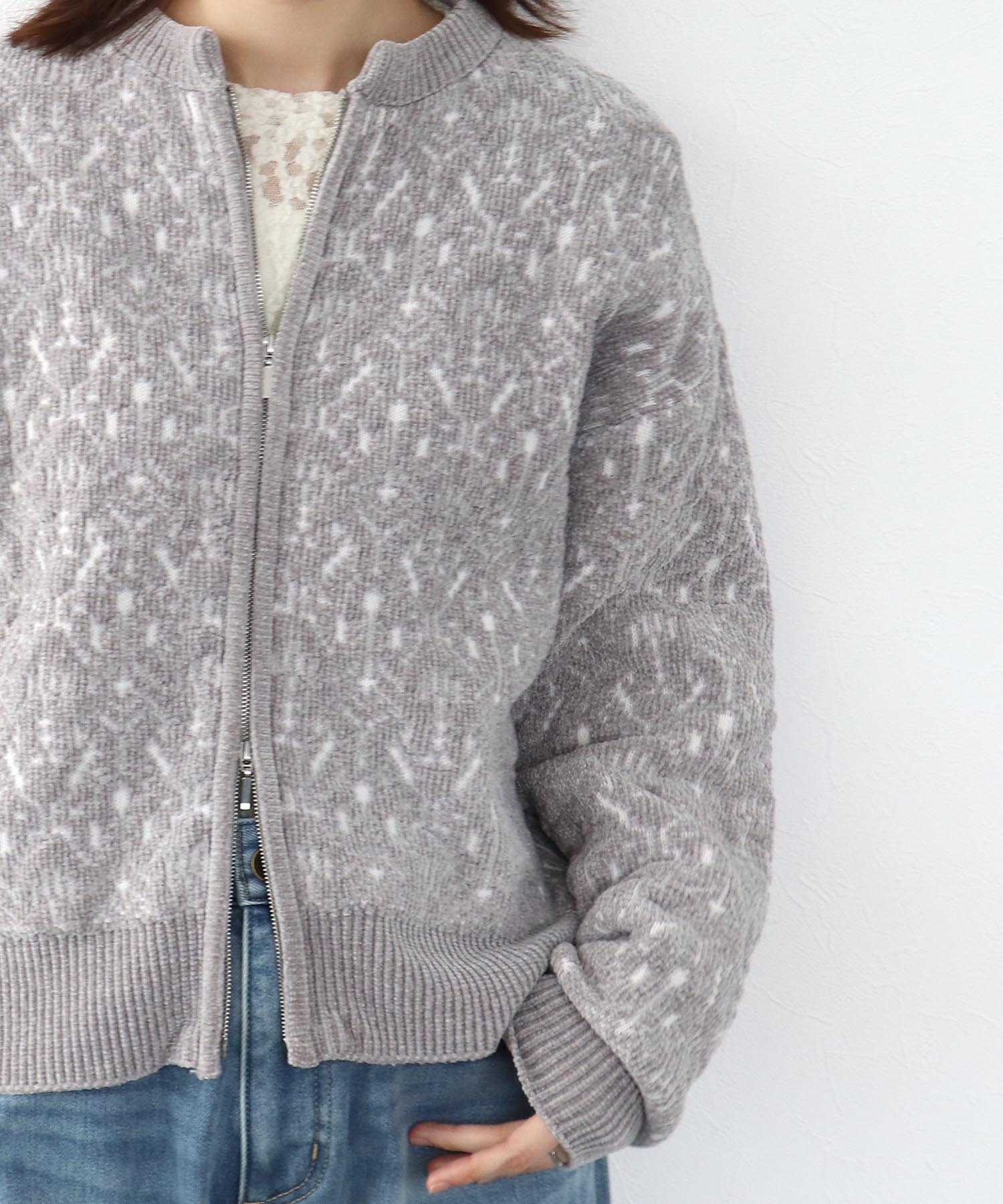 モールジャガードニットブルゾン