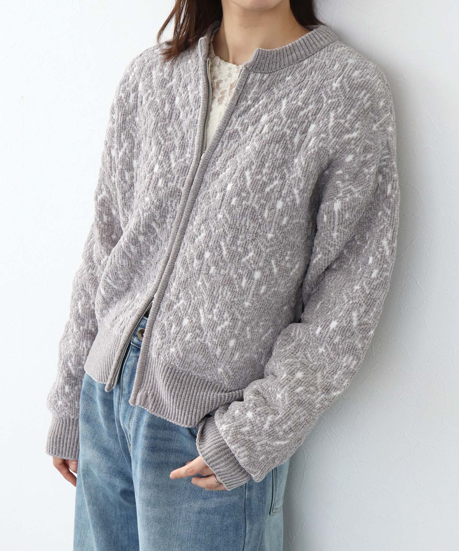 モールジャガードニットブルゾン