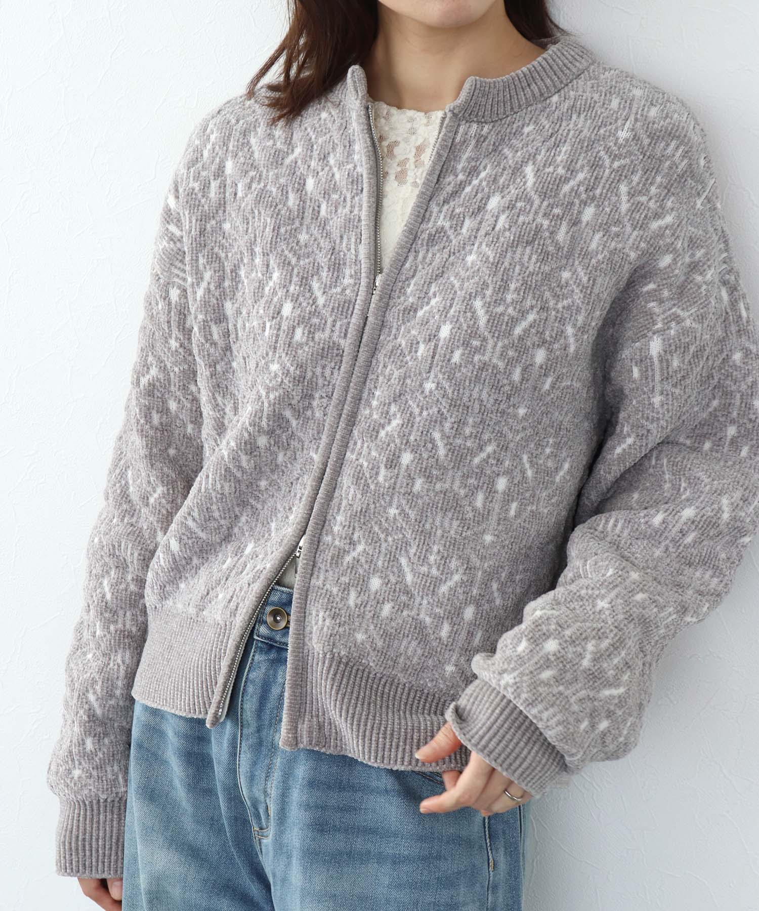 モールジャガードニットブルゾン