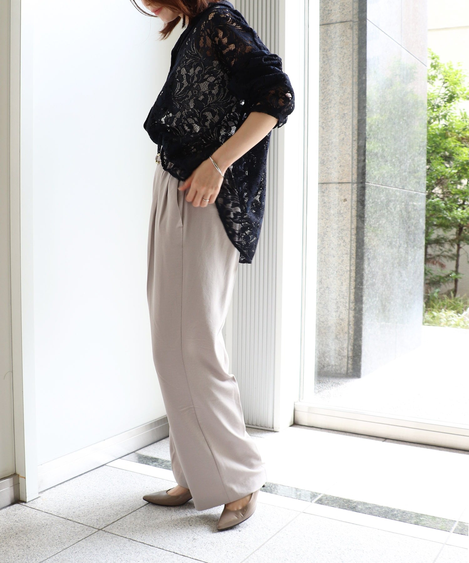 ハイストレッチカルゼワッシャーワイドパンツ