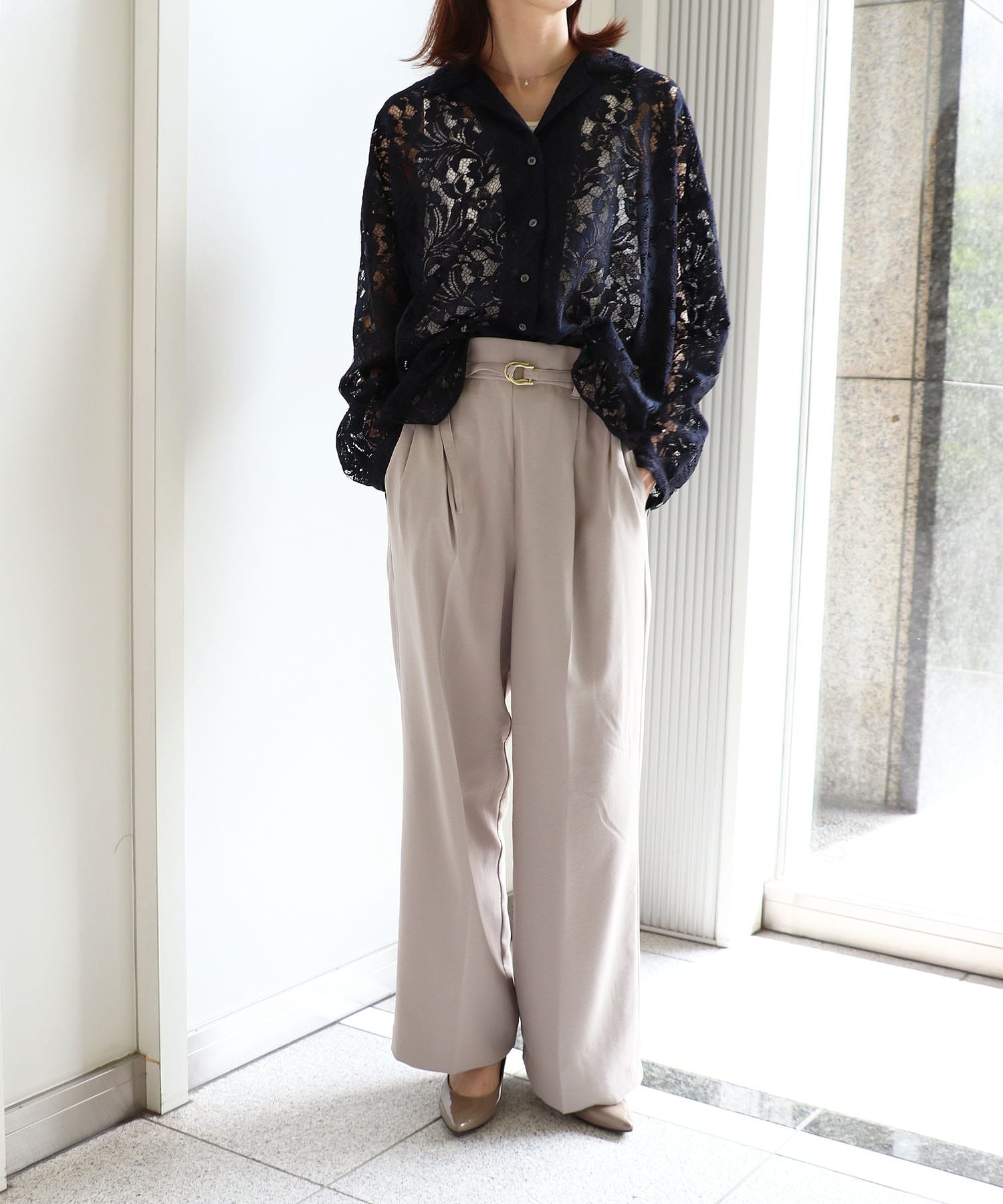 ハイストレッチカルゼワッシャーワイドパンツ