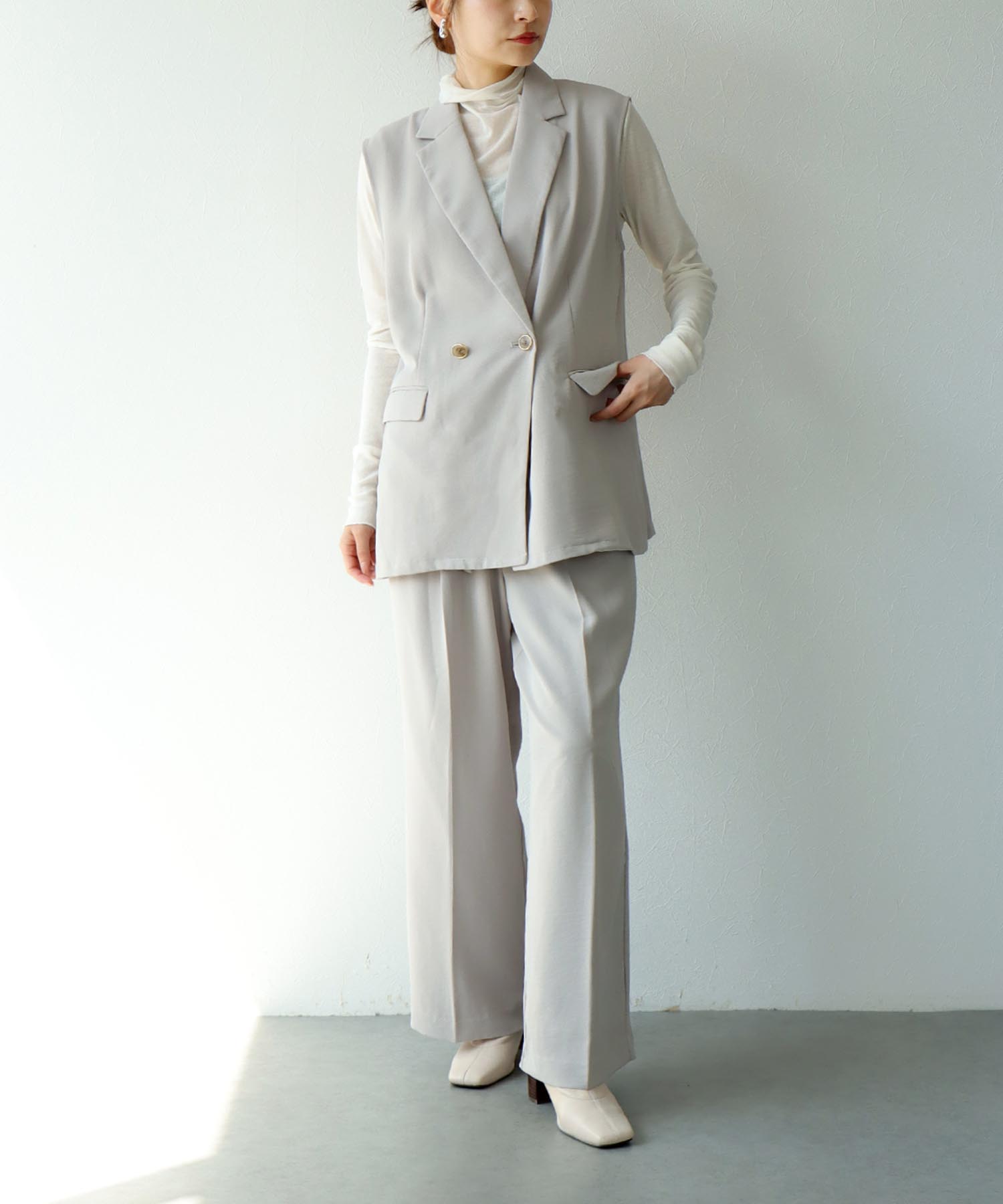 ハイストレッチカルゼワッシャーワイドパンツ