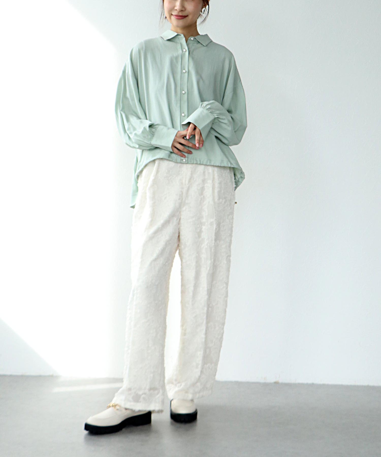 カットジャガードワイドパンツ