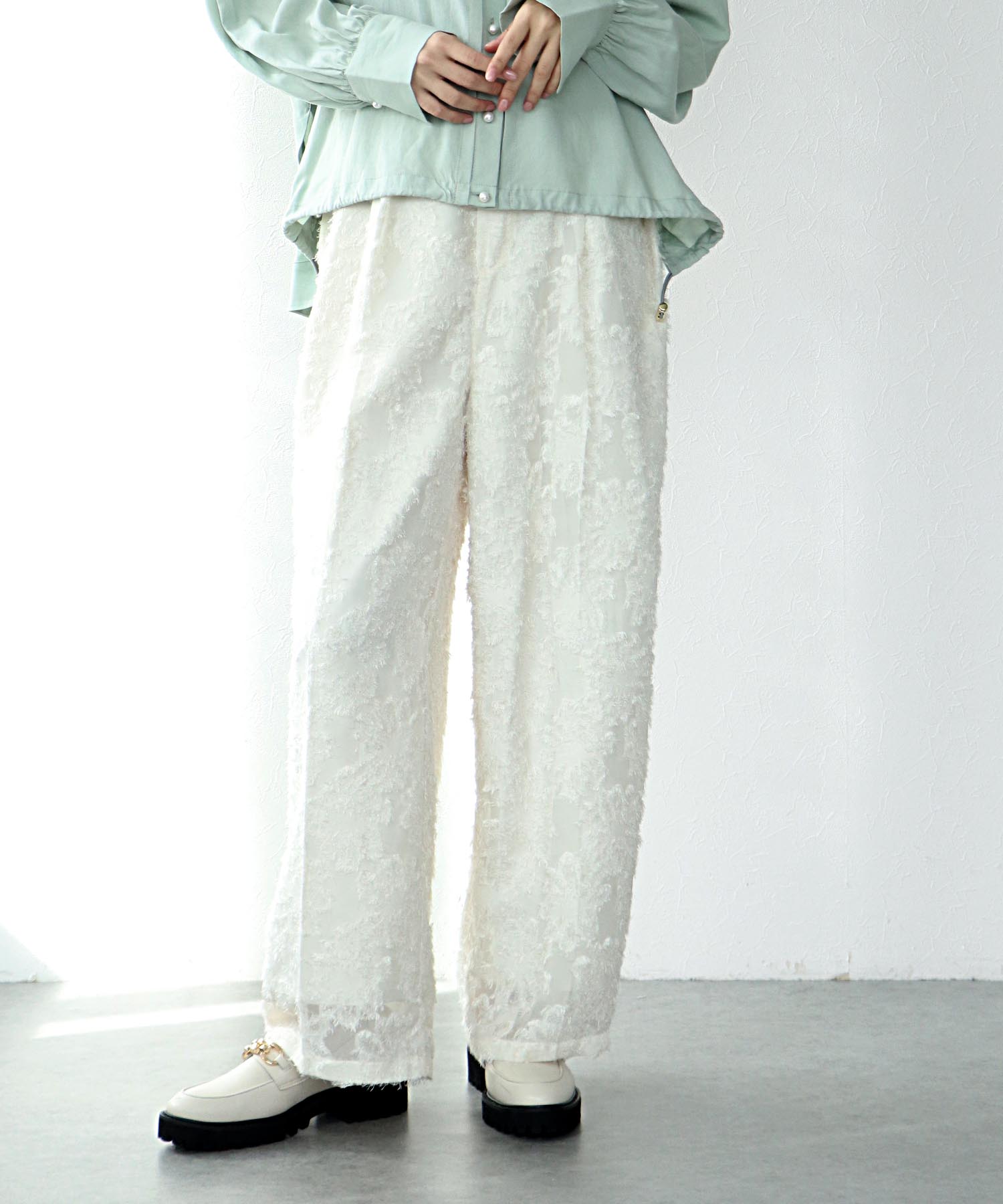 カットジャガードワイドパンツ