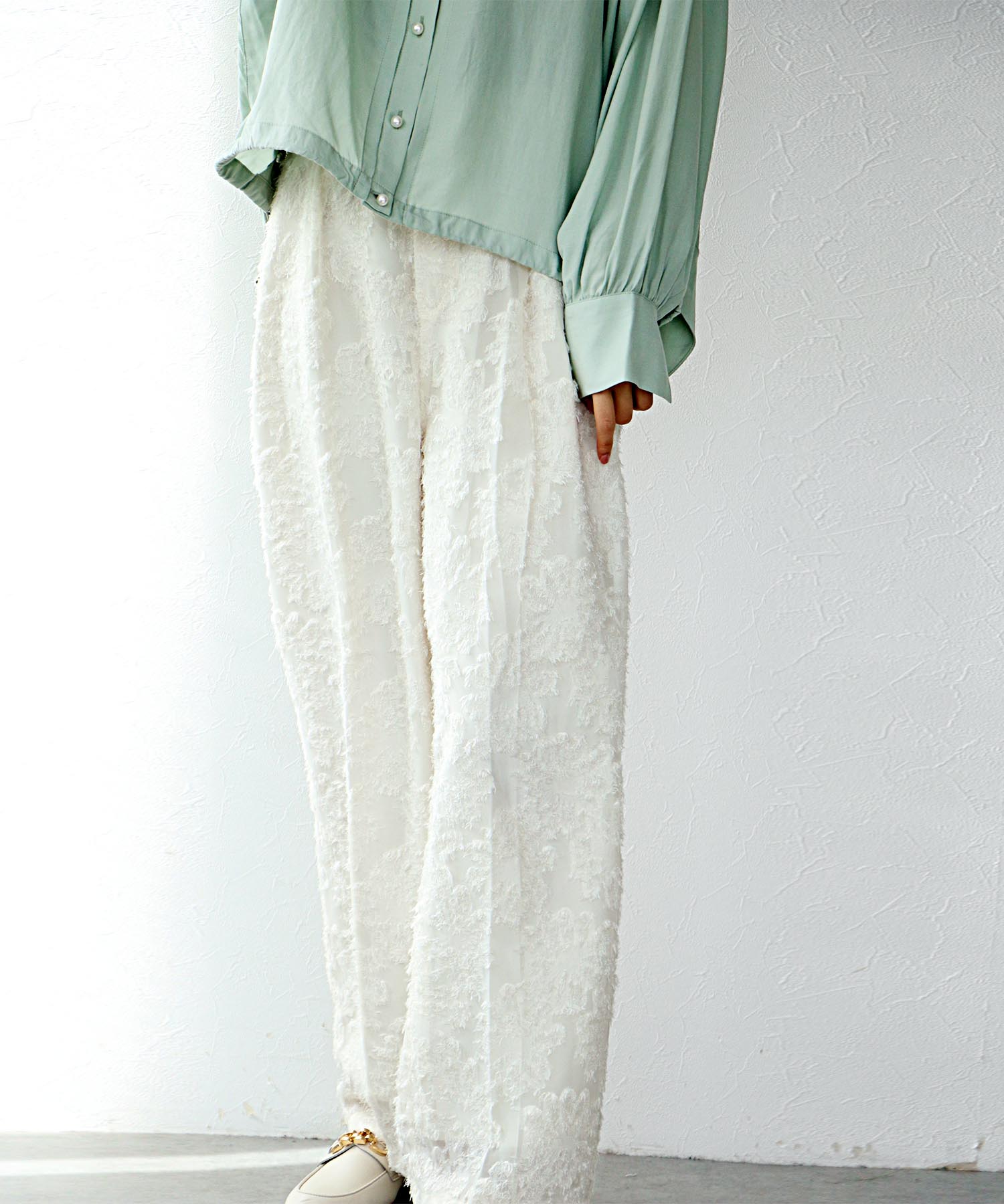 カットジャガードワイドパンツ