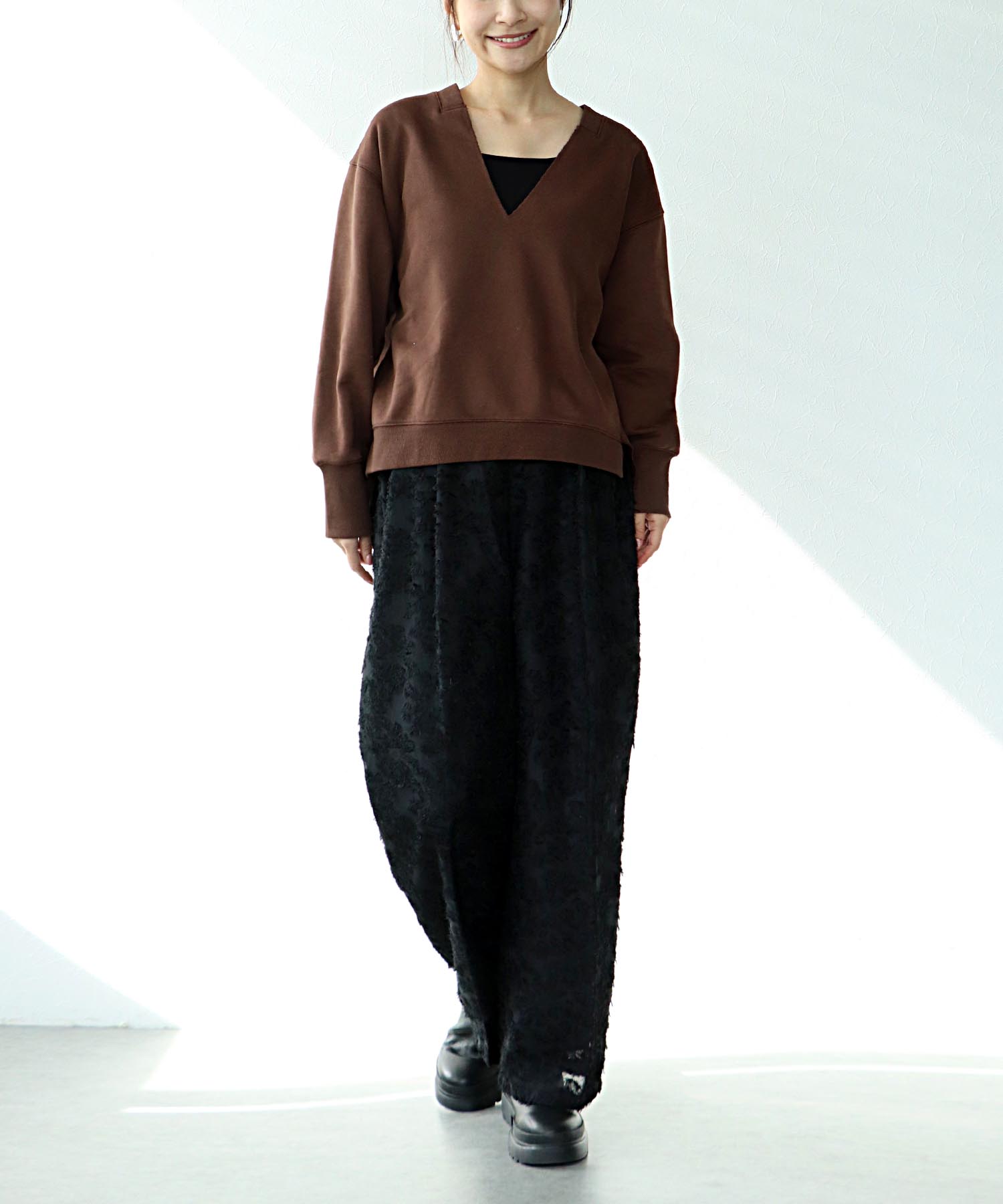 カットジャガードワイドパンツ