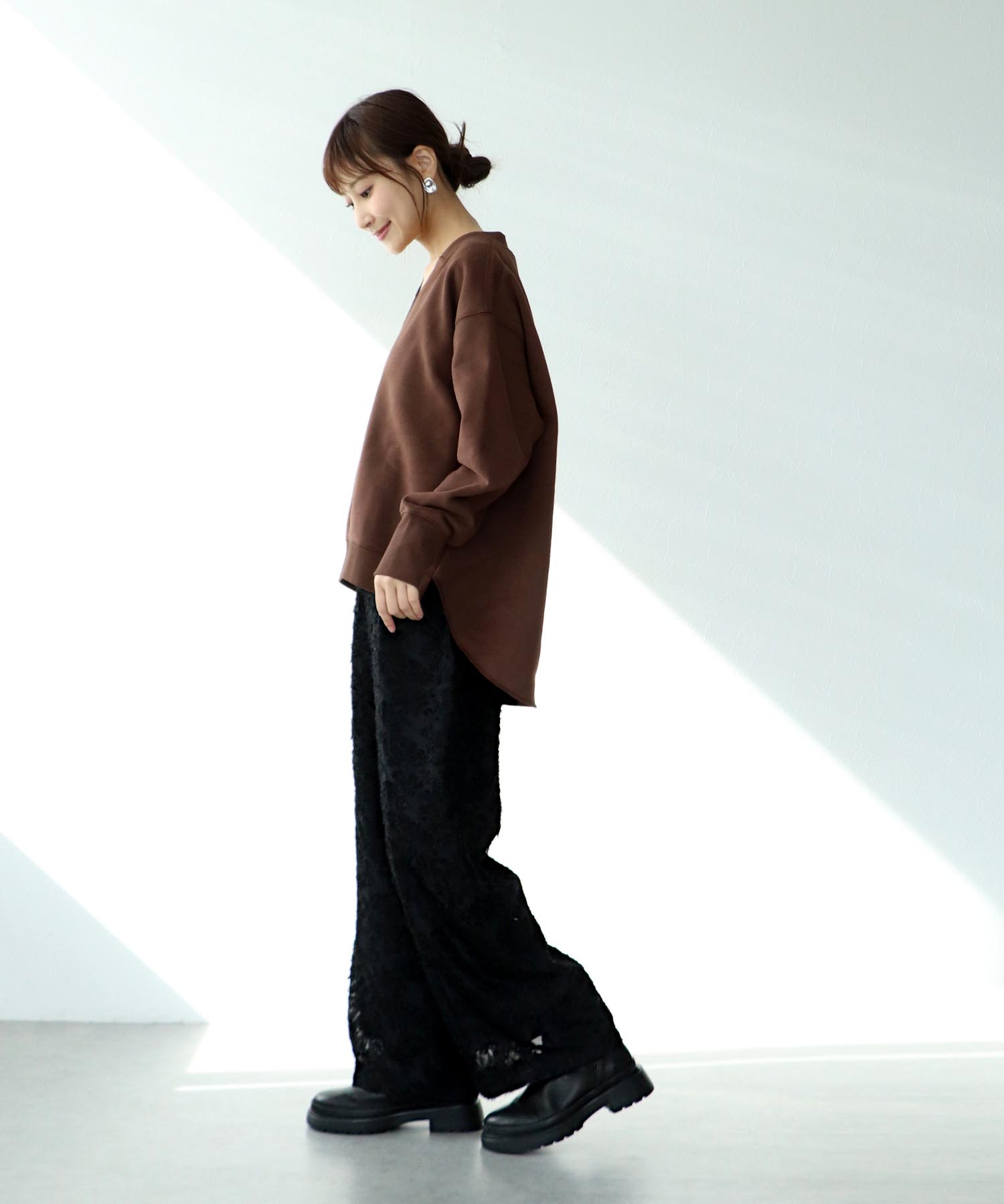 カットジャガードワイドパンツ