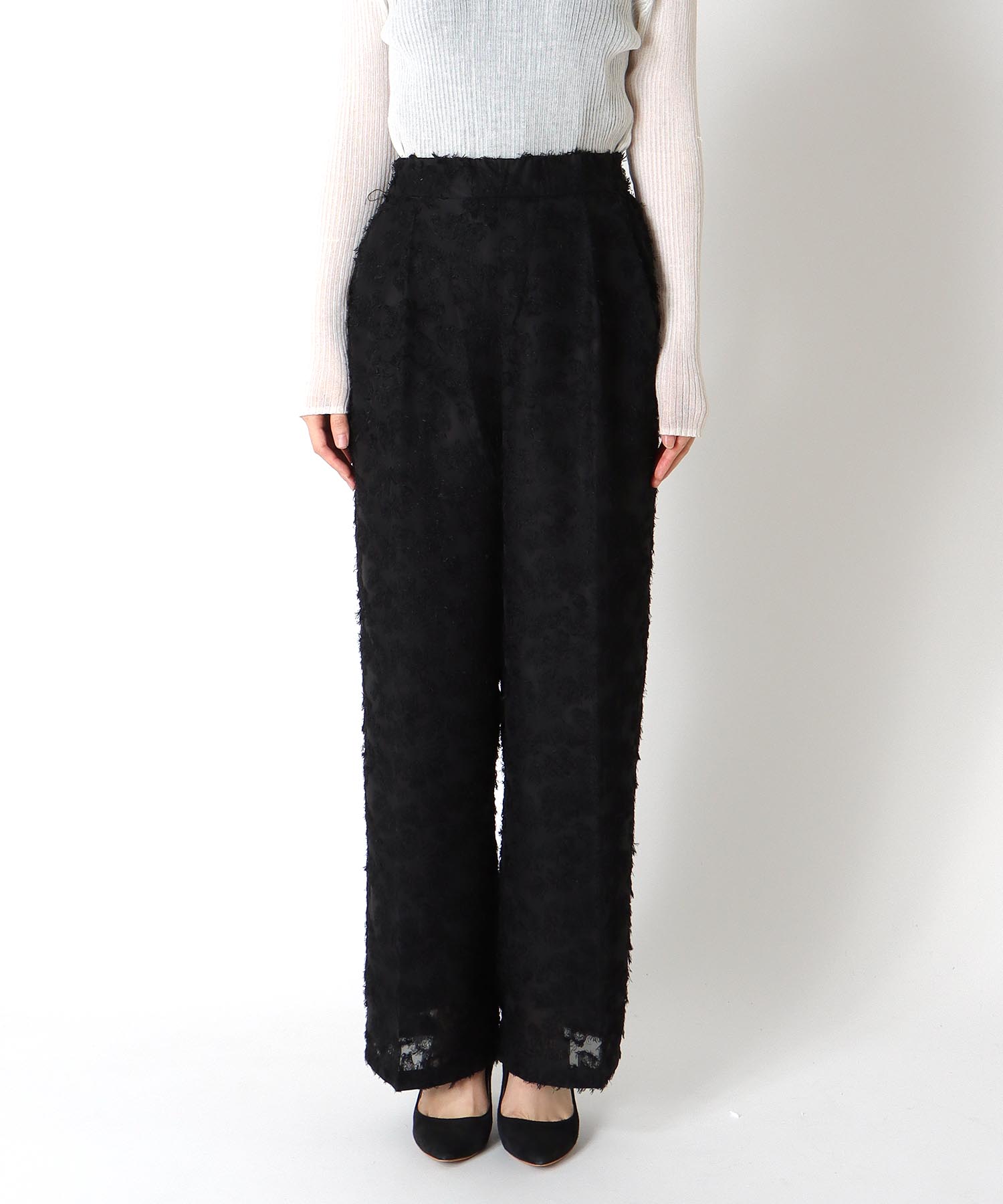 カットジャガードワイドパンツ