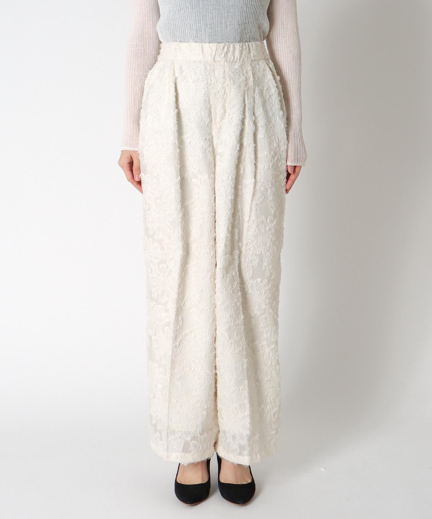 カットジャガードワイドパンツ