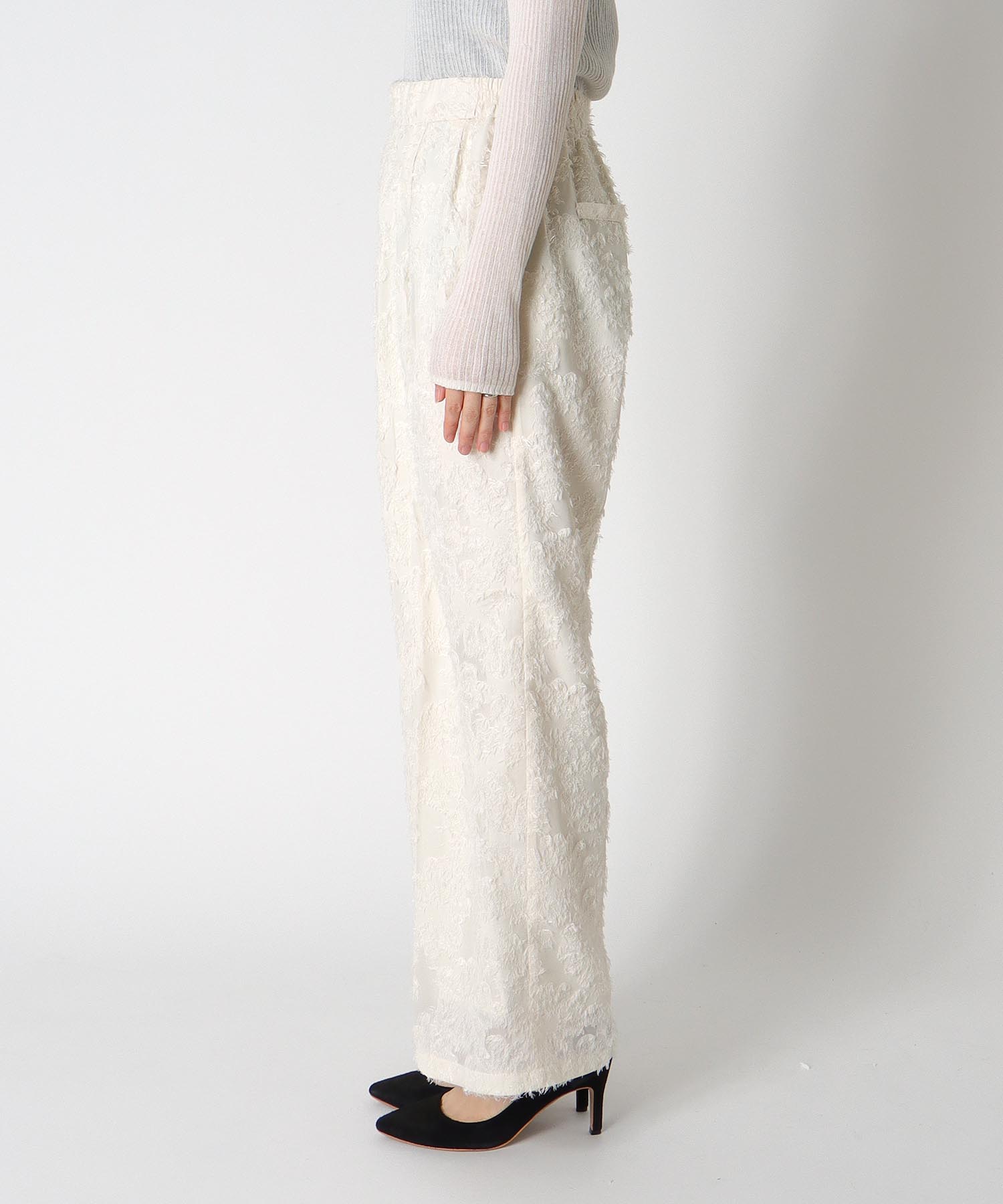 カットジャガードワイドパンツ